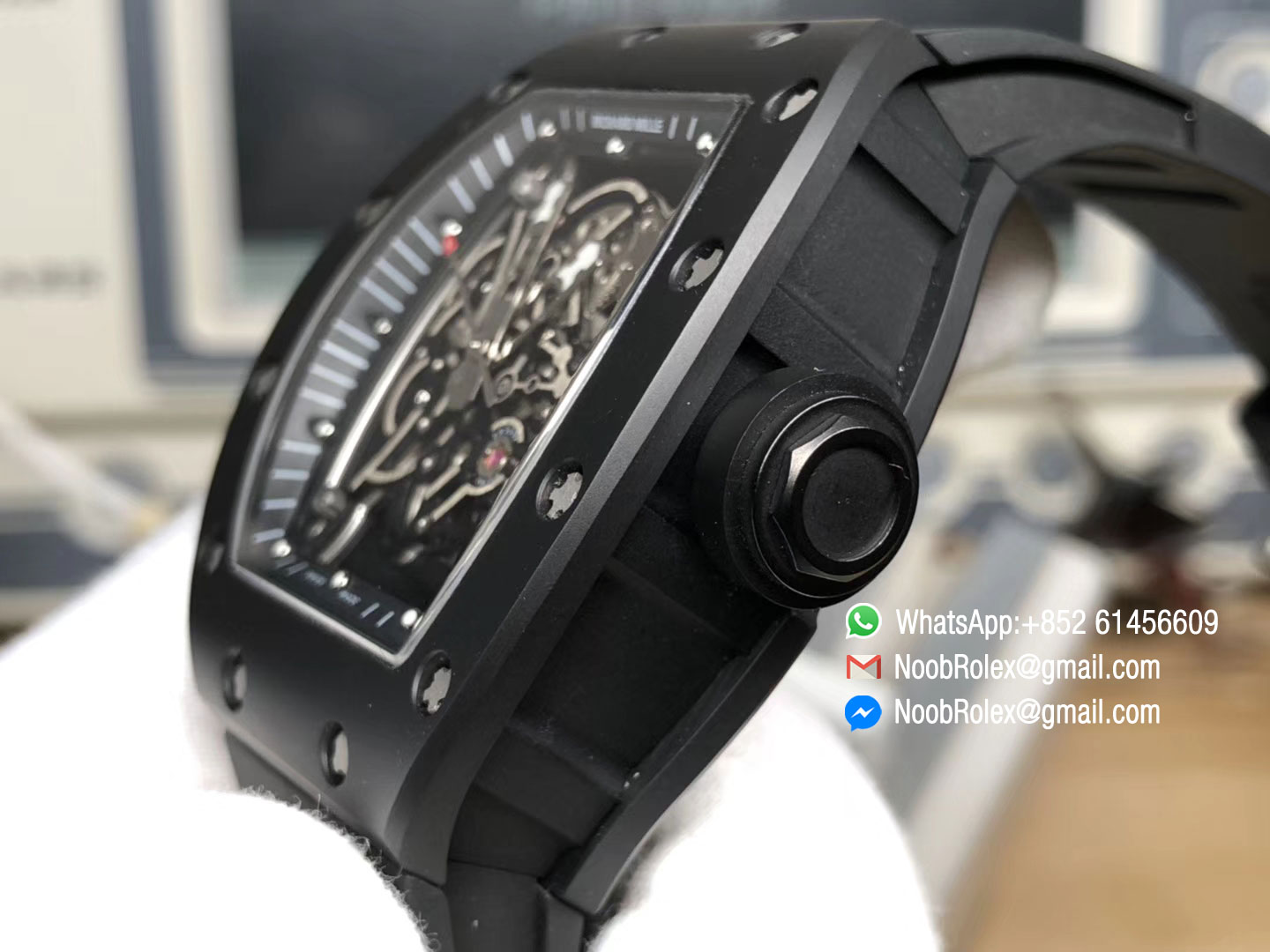 RM055FQ CA 001 Real Ceramic Case KVF Best Edition Skeleton Dial Silver Hands on Black Rubber Strap MIYOTA8215