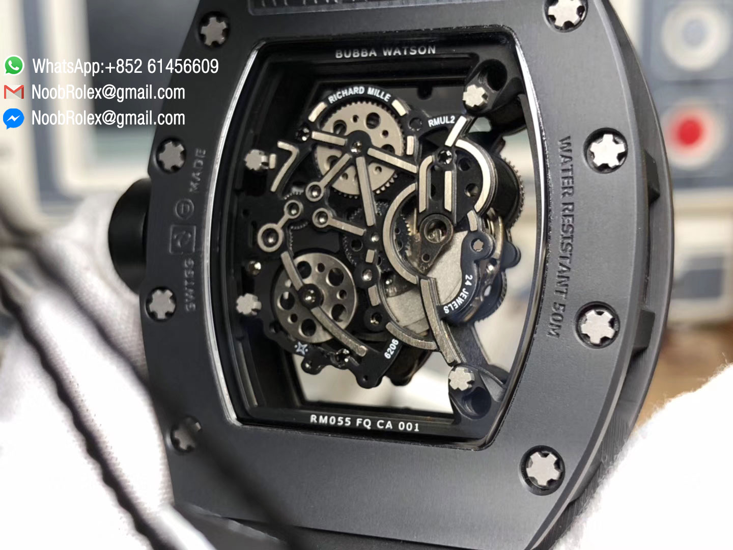 RM055FQ CA 001 Real Ceramic Case KVF Best Edition Skeleton Dial Silver Hands on Black Rubber Strap MIYOTA8215