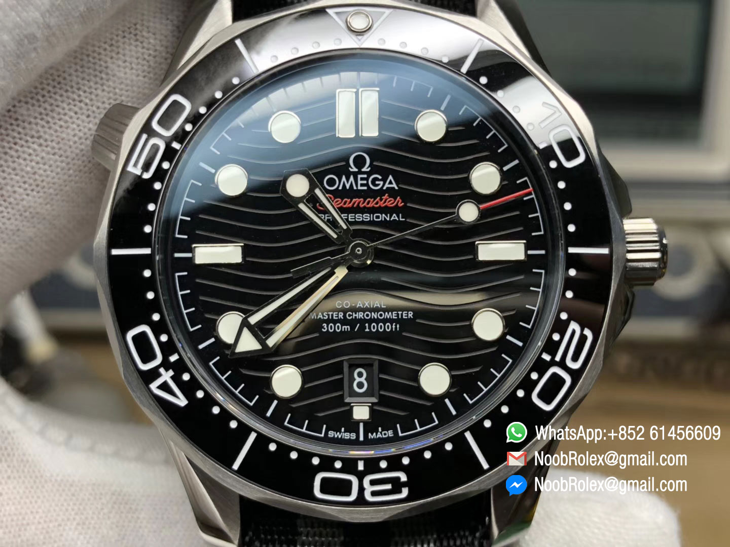 Seamaster Diver 300M CO-AXIAL MASTER CHRONOMETER Black Ceramic Dial on Black & Gray Nato Strap A8800 VSF 2018 Best Edition