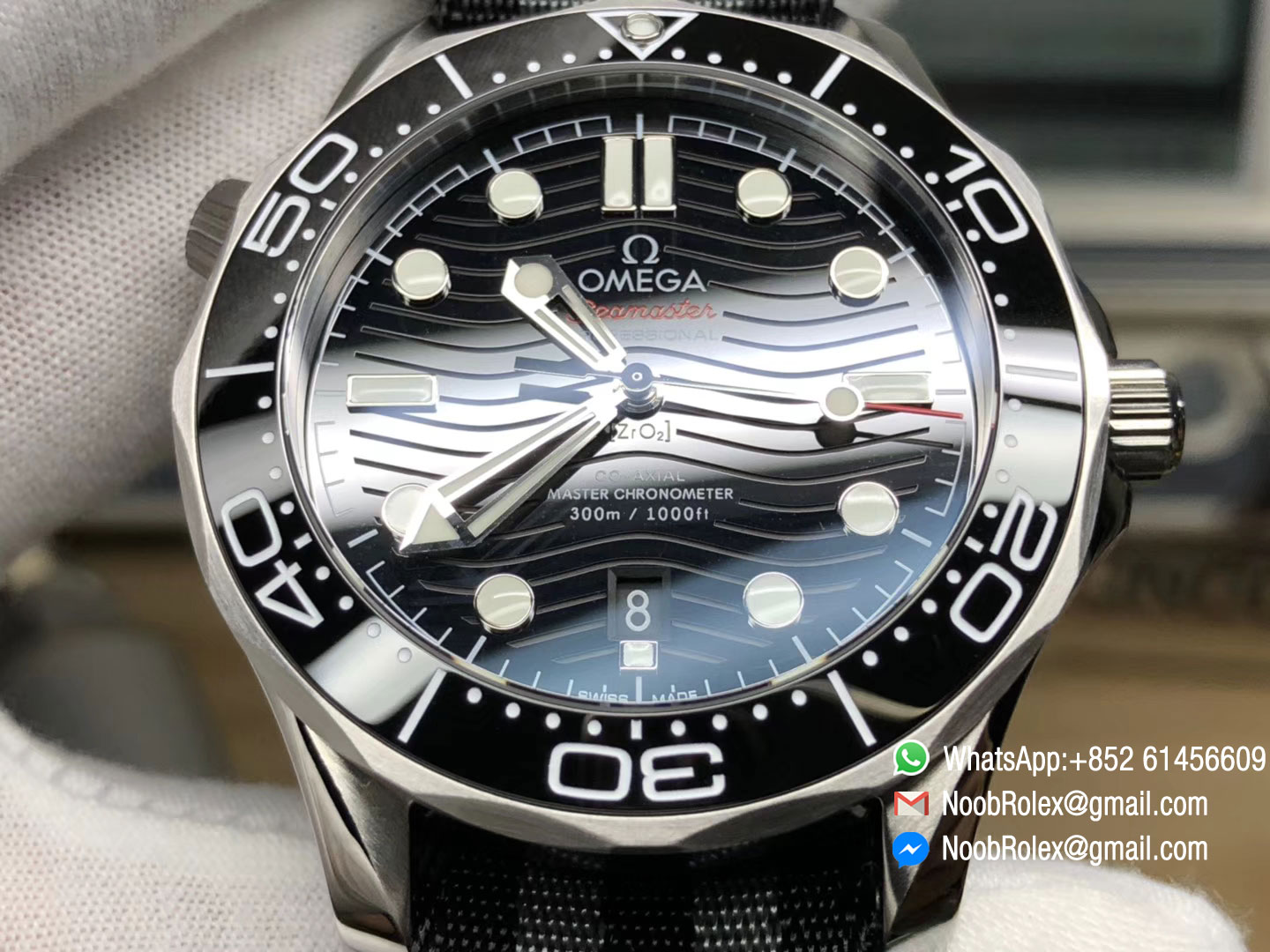 Seamaster Diver 300M CO-AXIAL MASTER CHRONOMETER Black Ceramic Dial on Black & Gray Nato Strap A8800 VSF 2018 Best Edition