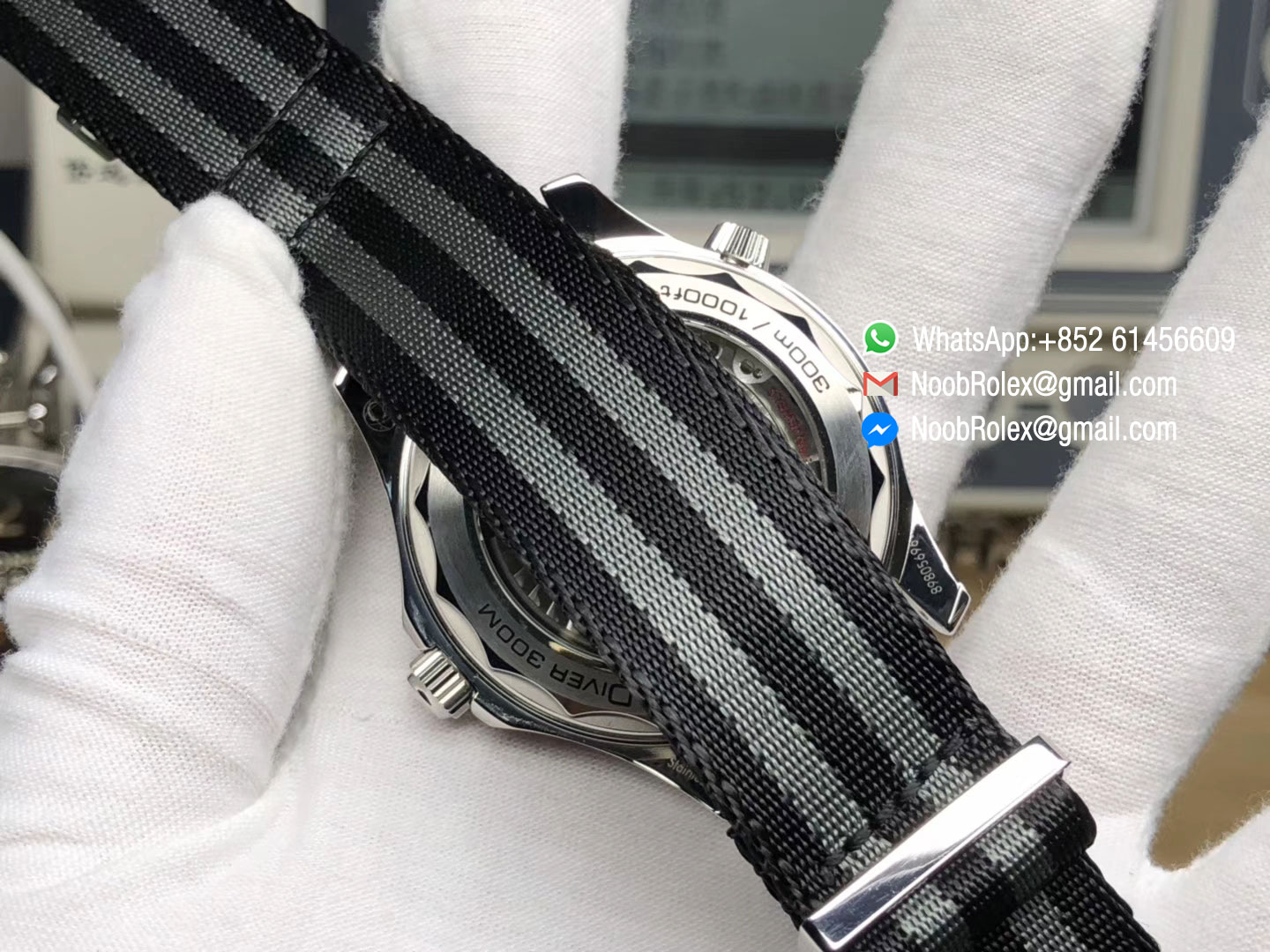 Seamaster Diver 300M CO-AXIAL MASTER CHRONOMETER Black Ceramic Dial on Black & Gray Nato Strap A8800 VSF 2018 Best Edition