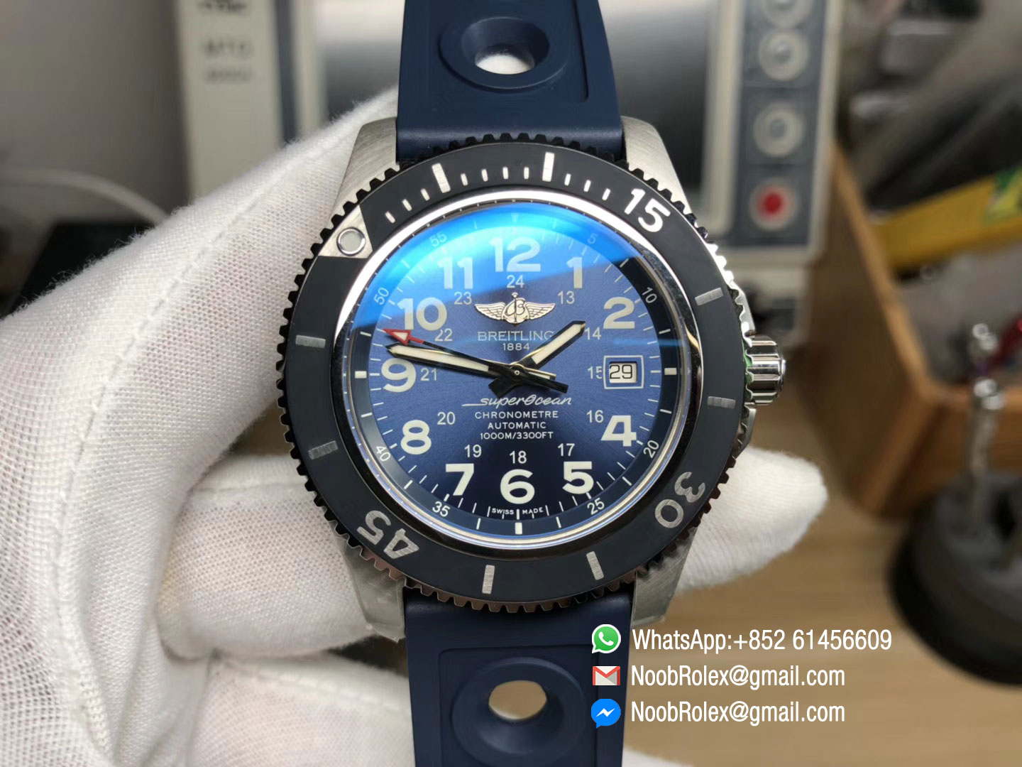SuperOcean II 44mm Blue Dial on Blue Rubber Strap A2824 Noob Factory 1:1 Best Edition