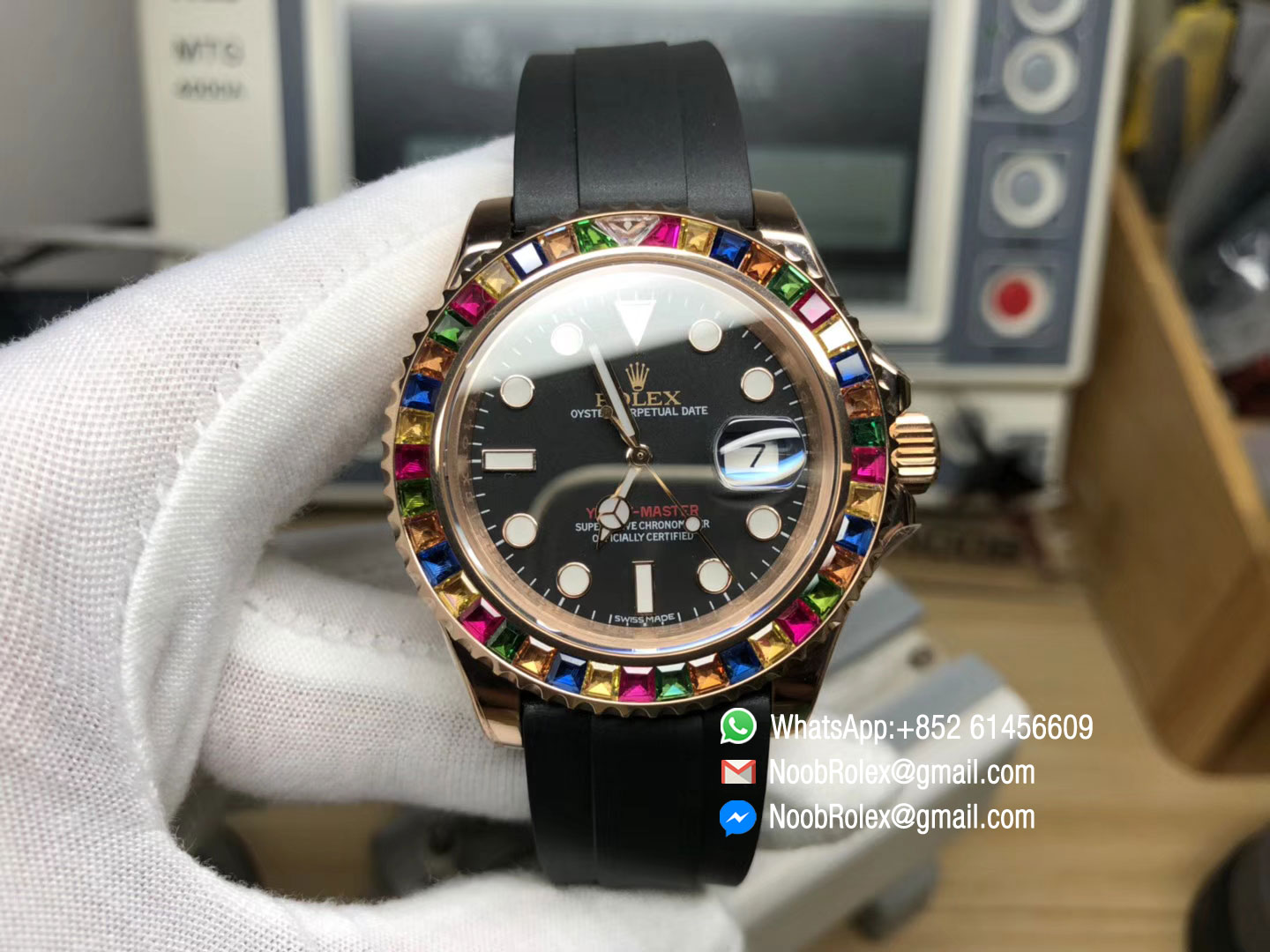 Yacht-Master 40mm 116695SATS Noob Factory V8 Best Edition 904L Case on Black Rubber Strap as Same as original Material