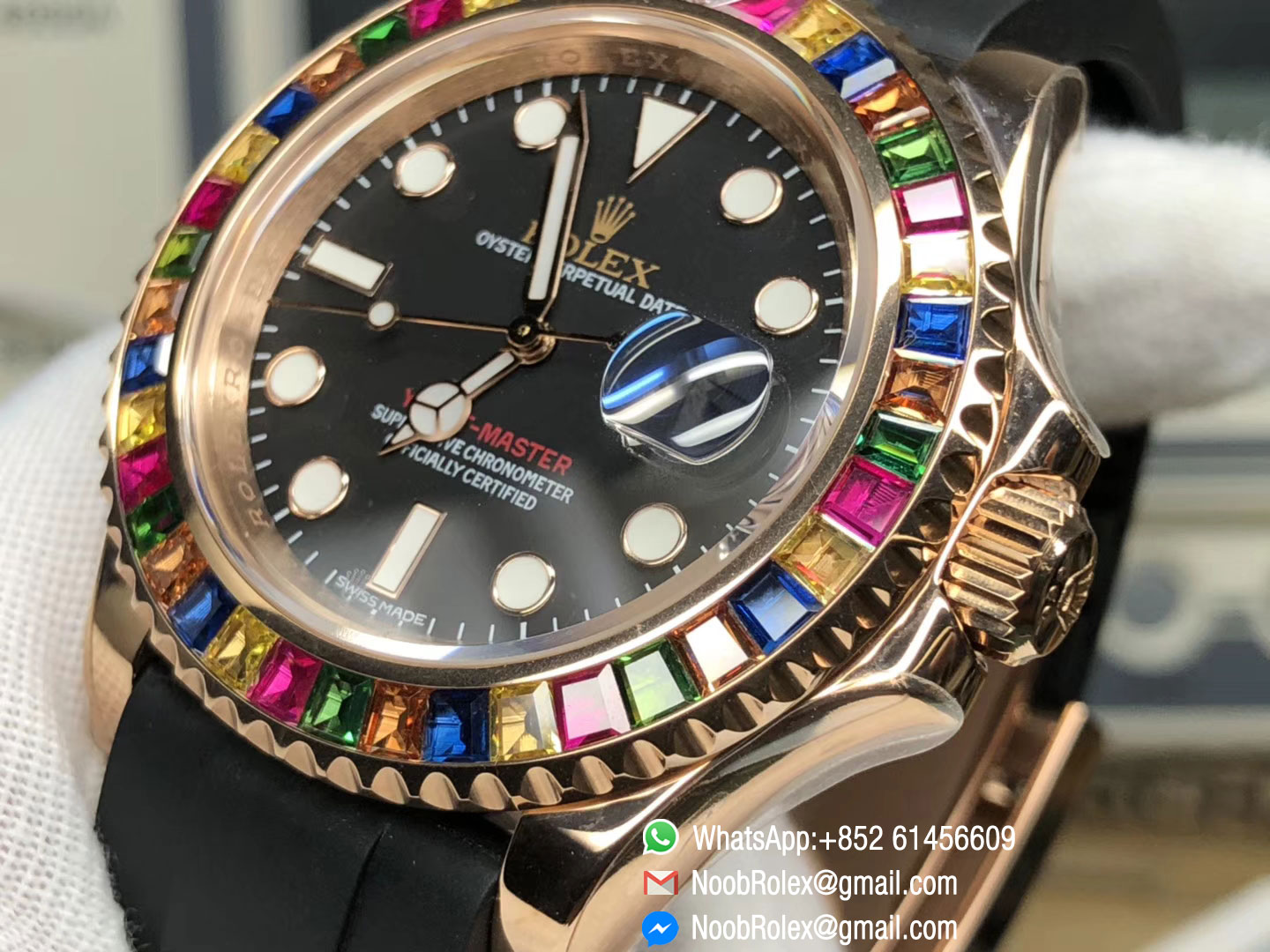 Yacht-Master 40mm 116695SATS Noob Factory V8 Best Edition 904L Case on Black Rubber Strap as Same as original Material