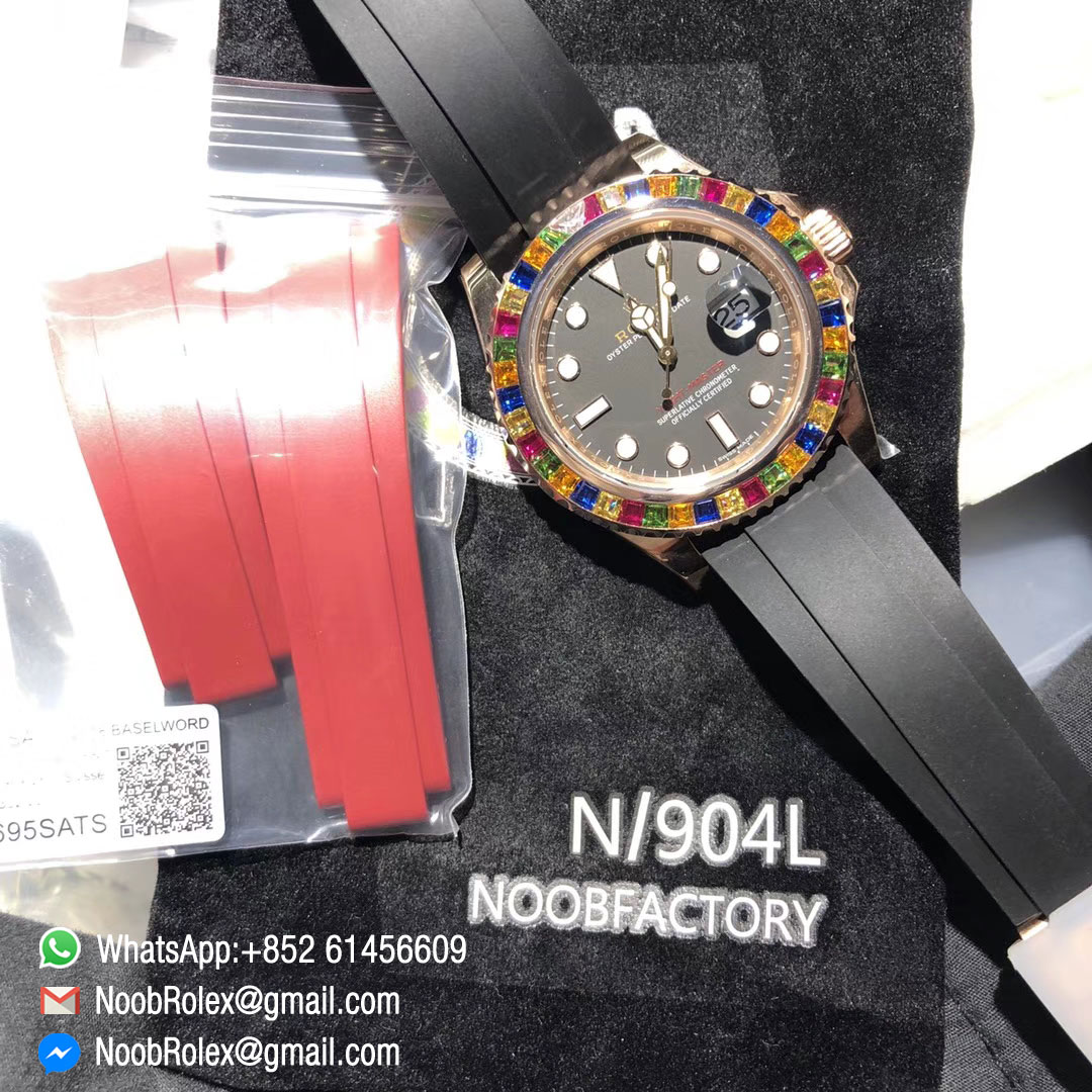 Yacht-Master 40mm 116695SATS Noob Factory V8 Best Edition 904L Case on Black Rubber Strap as Same as original Material