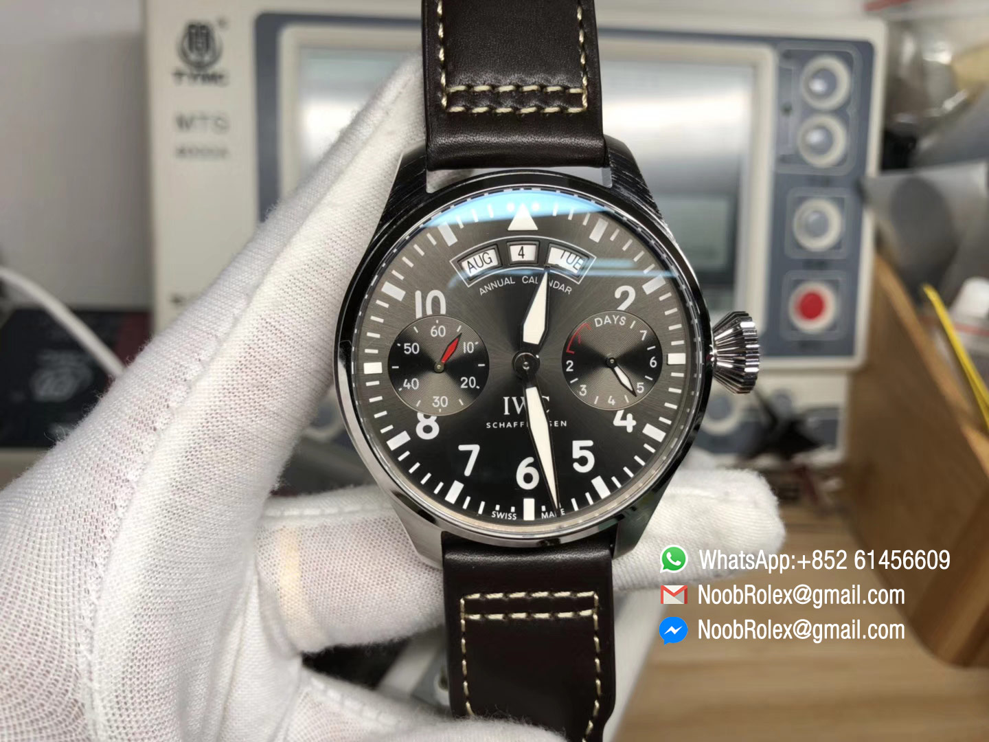 Big Pilot Annual Calendar 150 Years Real Power Reserve Steel Case IW502708 YLF Best Edition Black Dial on Black Leather Strap A52850