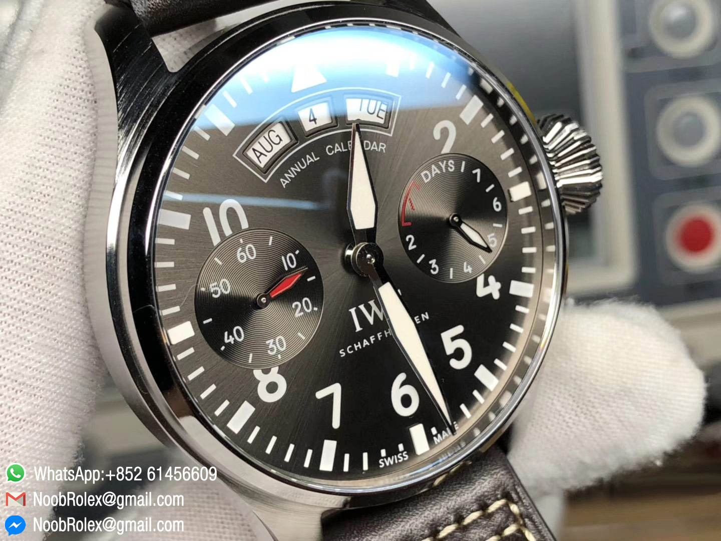 Big Pilot Annual Calendar 150 Years Real Power Reserve Steel Case IW502708 YLF Best Edition Black Dial on Black Leather Strap A52850