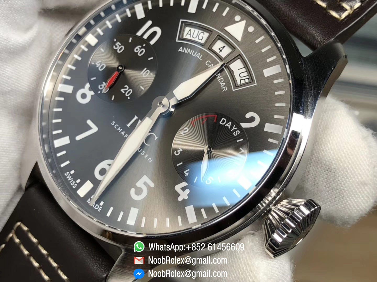 Big Pilot Annual Calendar 150 Years Real Power Reserve Steel Case IW502708 YLF Best Edition Black Dial on Black Leather Strap A52850