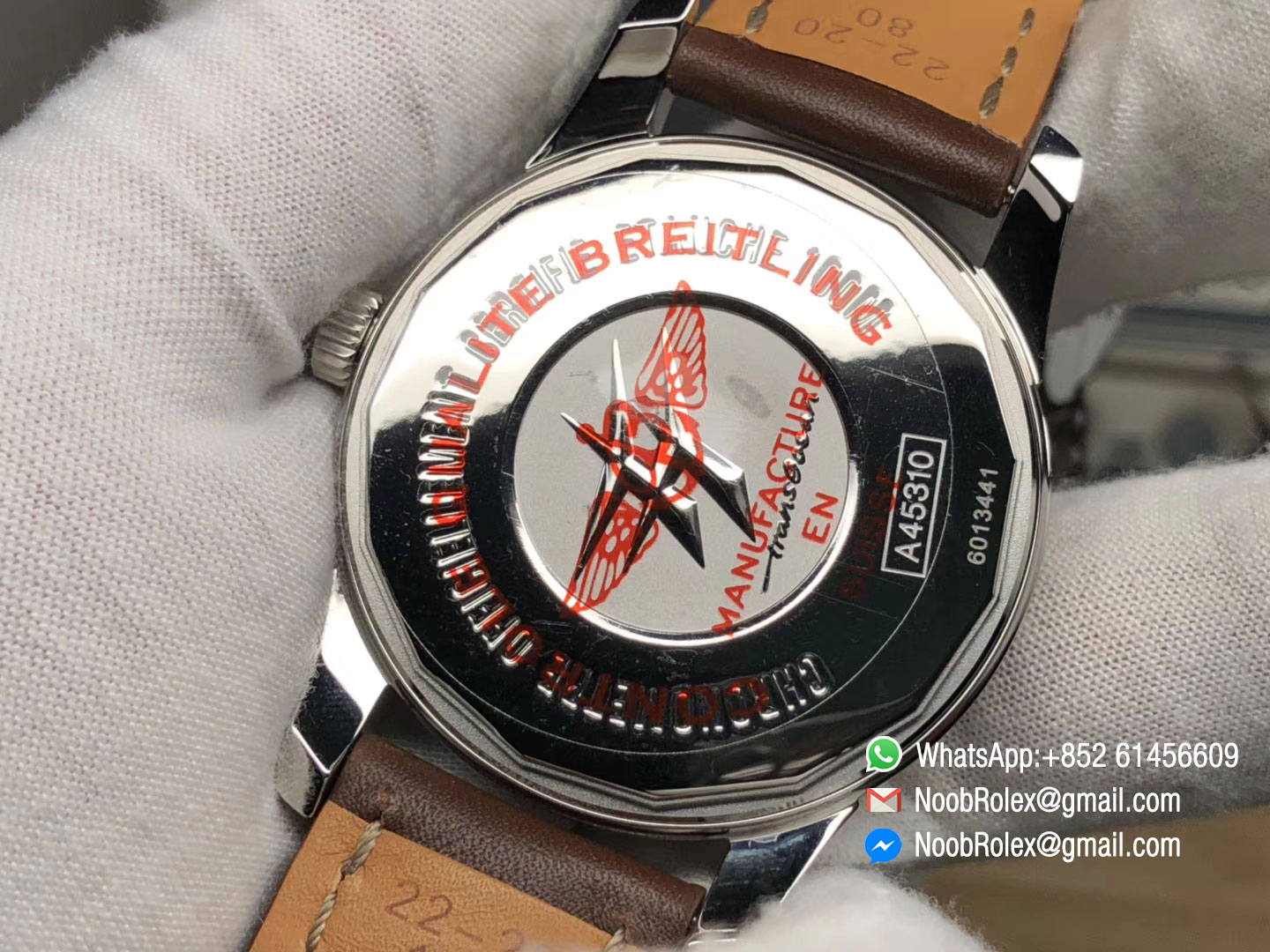 Breitling Transocean Day & Date Automatic Steel Case White Dial on Brown Leather Strap A2836