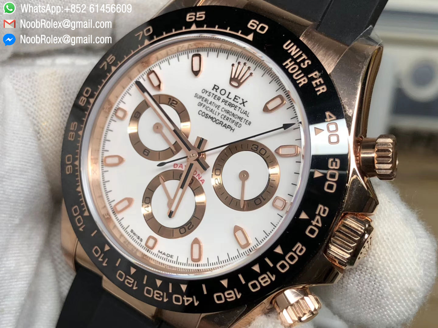 Daytona 116515 Rose Gold Case White Dial on Black Rubber Strap SA4130 Movement Full Chronograph Function Noob 2018 Best Edition