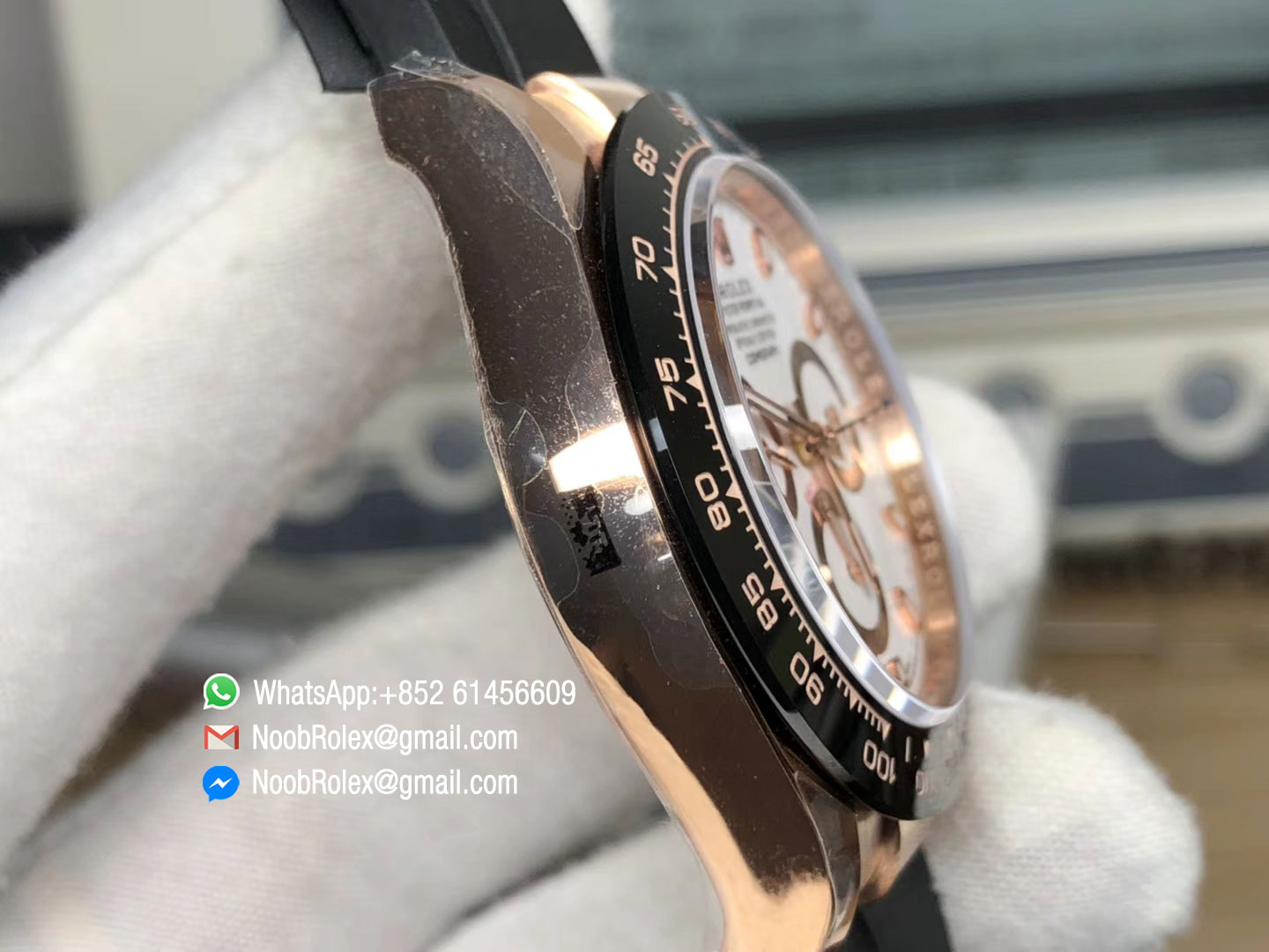 Daytona 116515 Rose Gold Case White Dial on Black Rubber Strap SA4130 Movement Full Chronograph Function Noob 2018 Best Edition