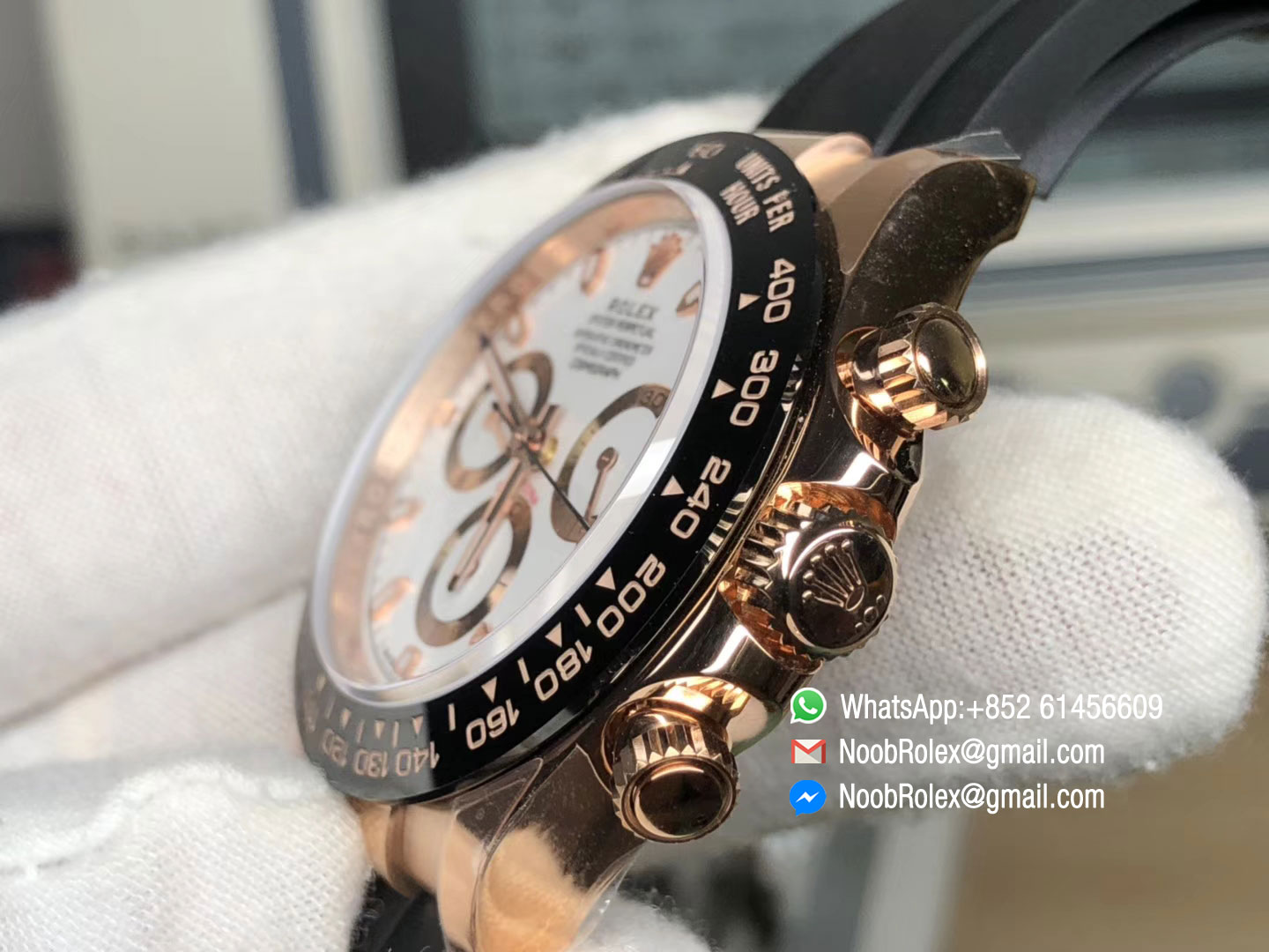 Daytona 116515 Rose Gold Case White Dial on Black Rubber Strap SA4130 Movement Full Chronograph Function Noob 2018 Best Edition