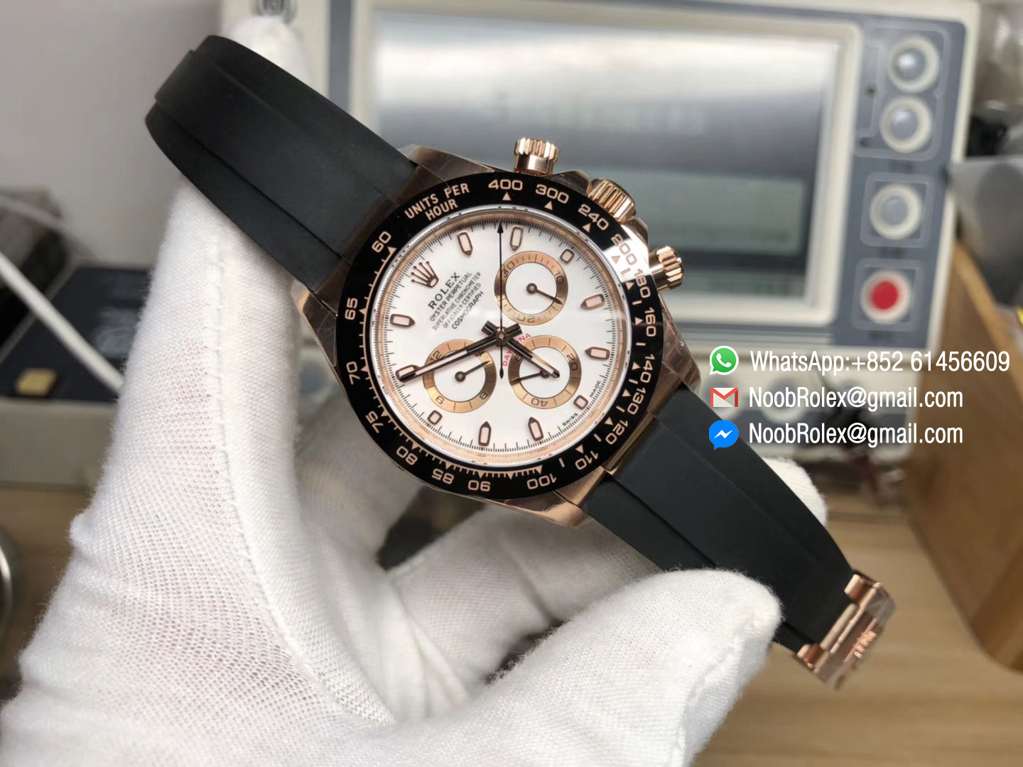 Daytona 116515 Rose Gold Case White Dial on Black Rubber Strap SA4130 Movement Full Chronograph Function Noob 2018 Best Edition