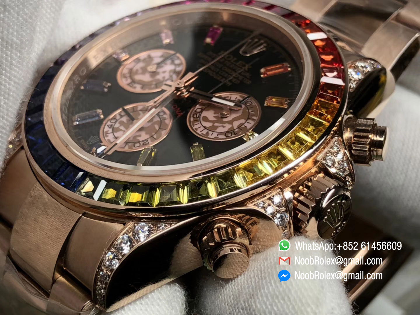 Daytona 116595RBOW Rainbow Crystal Black Dial on RG Bracelet A4130 Chronograph Function as same as Original