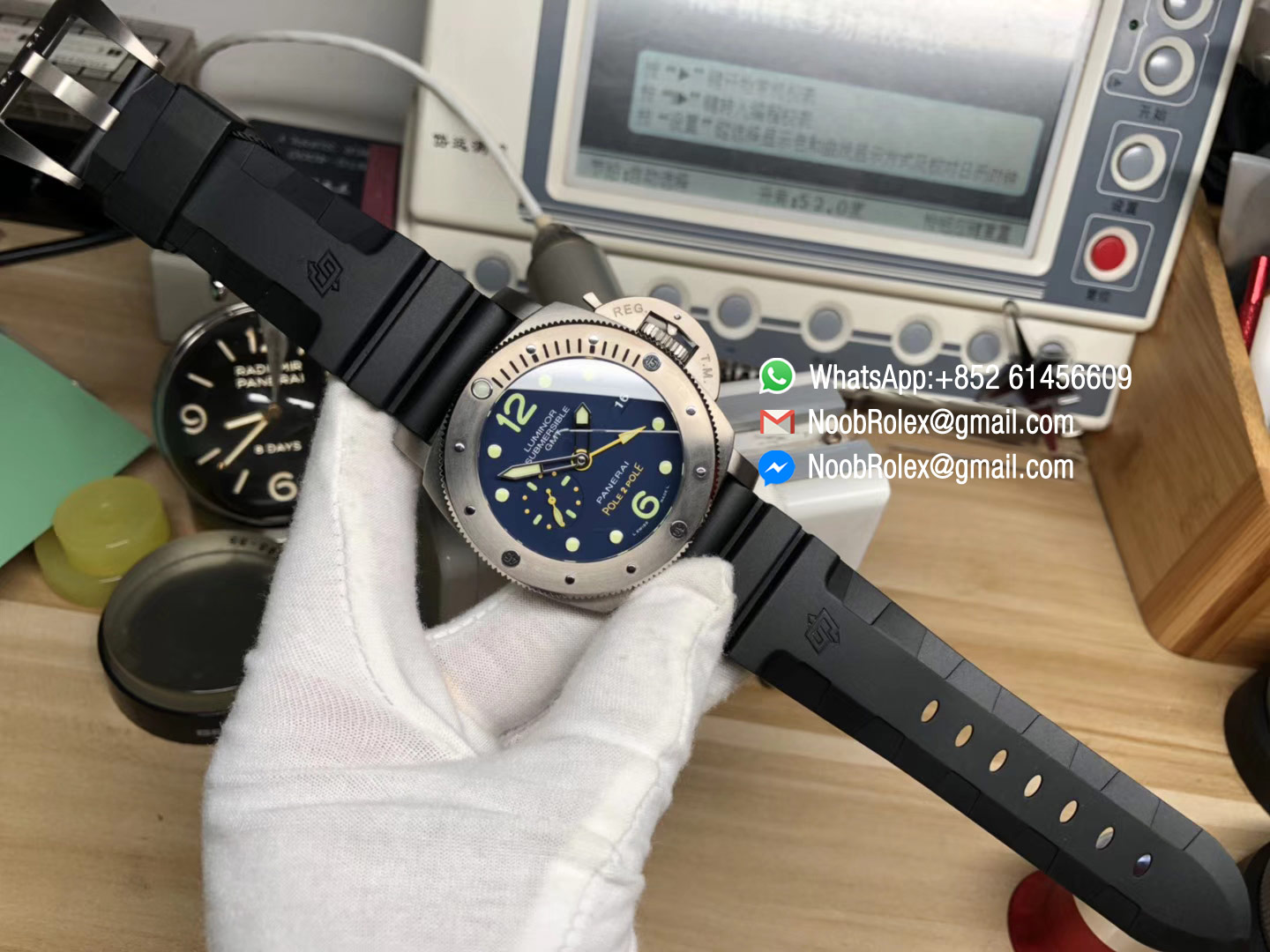 PAM00719 PAM719 Luminor Submersible GMT "Pole2Pole " Titanium Case VSF 1:1 Best Edition on Black Rubber Strap P.9001 Super Clone Movement