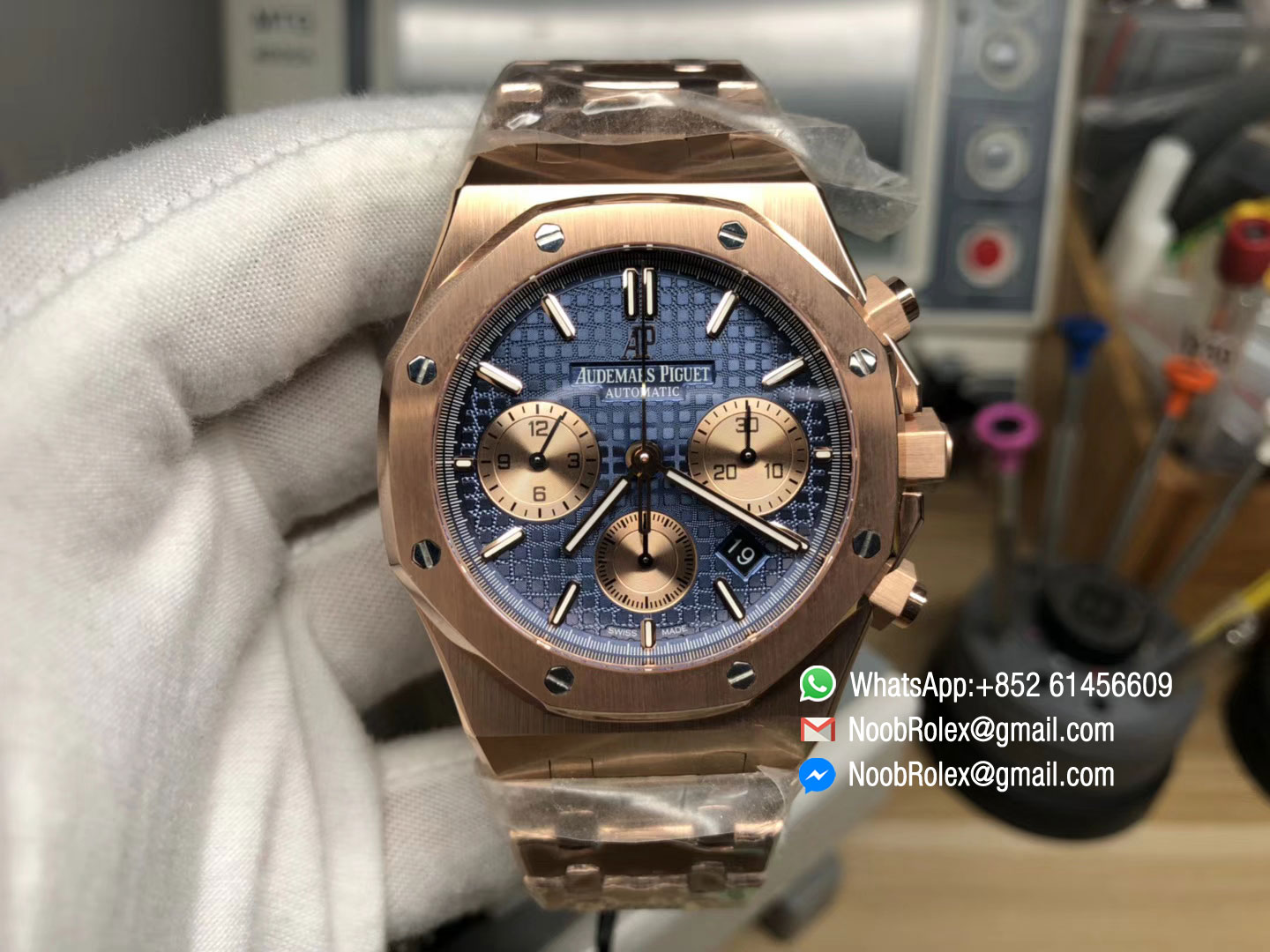 Royal Oak Chronograph Watch 26331OR.OO.1220OR.01 Rose Gold Case & Bracelet Blue Dial Rose Gold Sub-dial A7750 JHF Best Edition