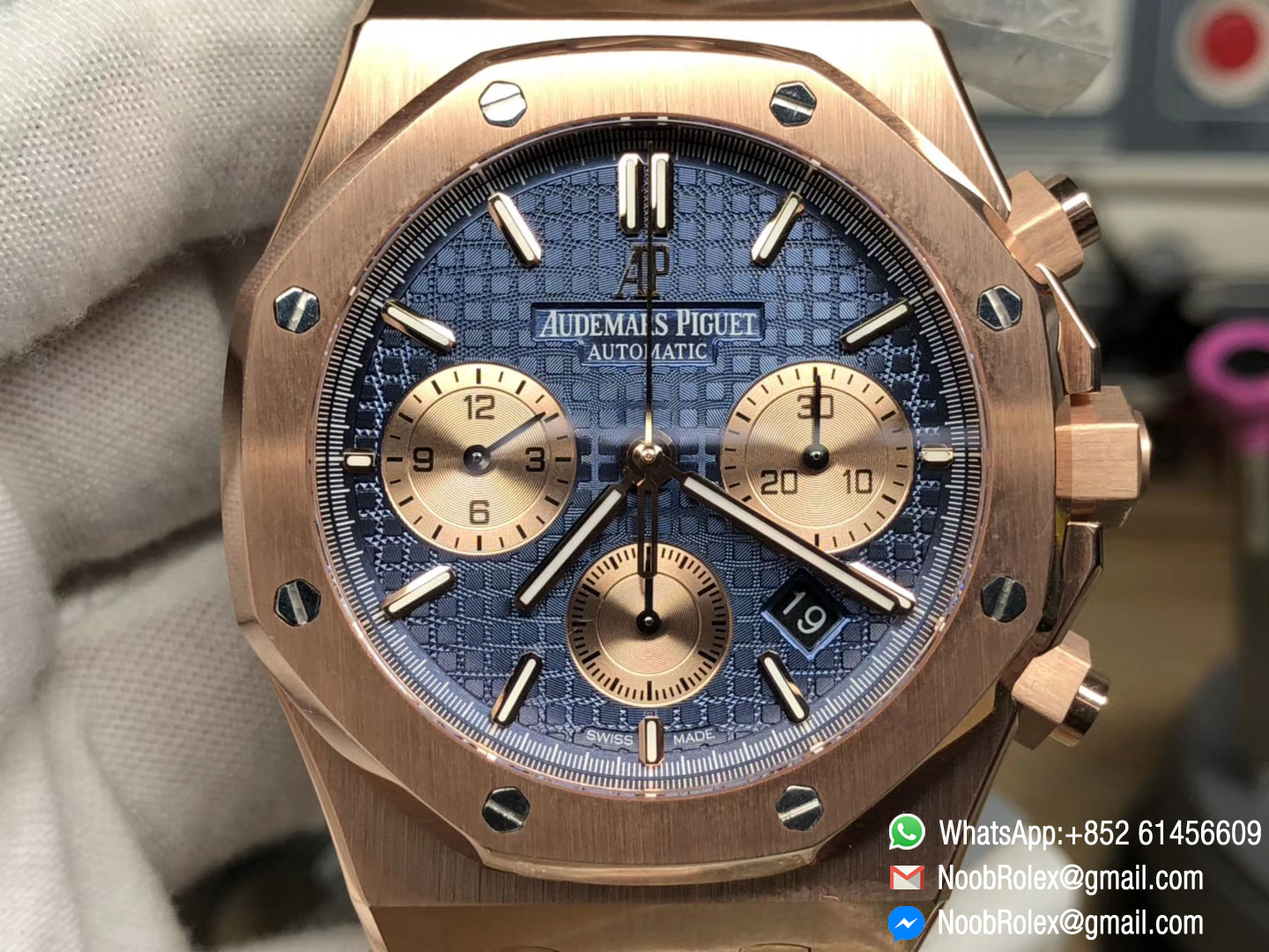 Royal Oak Chronograph Watch 26331OR.OO.1220OR.01 Rose Gold Case & Bracelet Blue Dial Rose Gold Sub-dial A7750 JHF Best Edition
