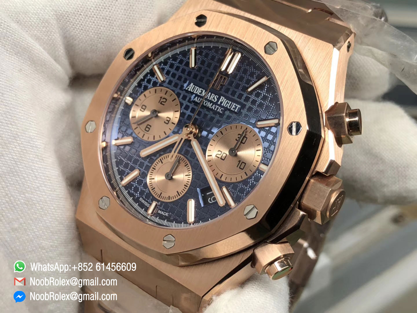 Royal Oak Chronograph Watch 26331OR.OO.1220OR.01 Rose Gold Case & Bracelet Blue Dial Rose Gold Sub-dial A7750 JHF Best Edition
