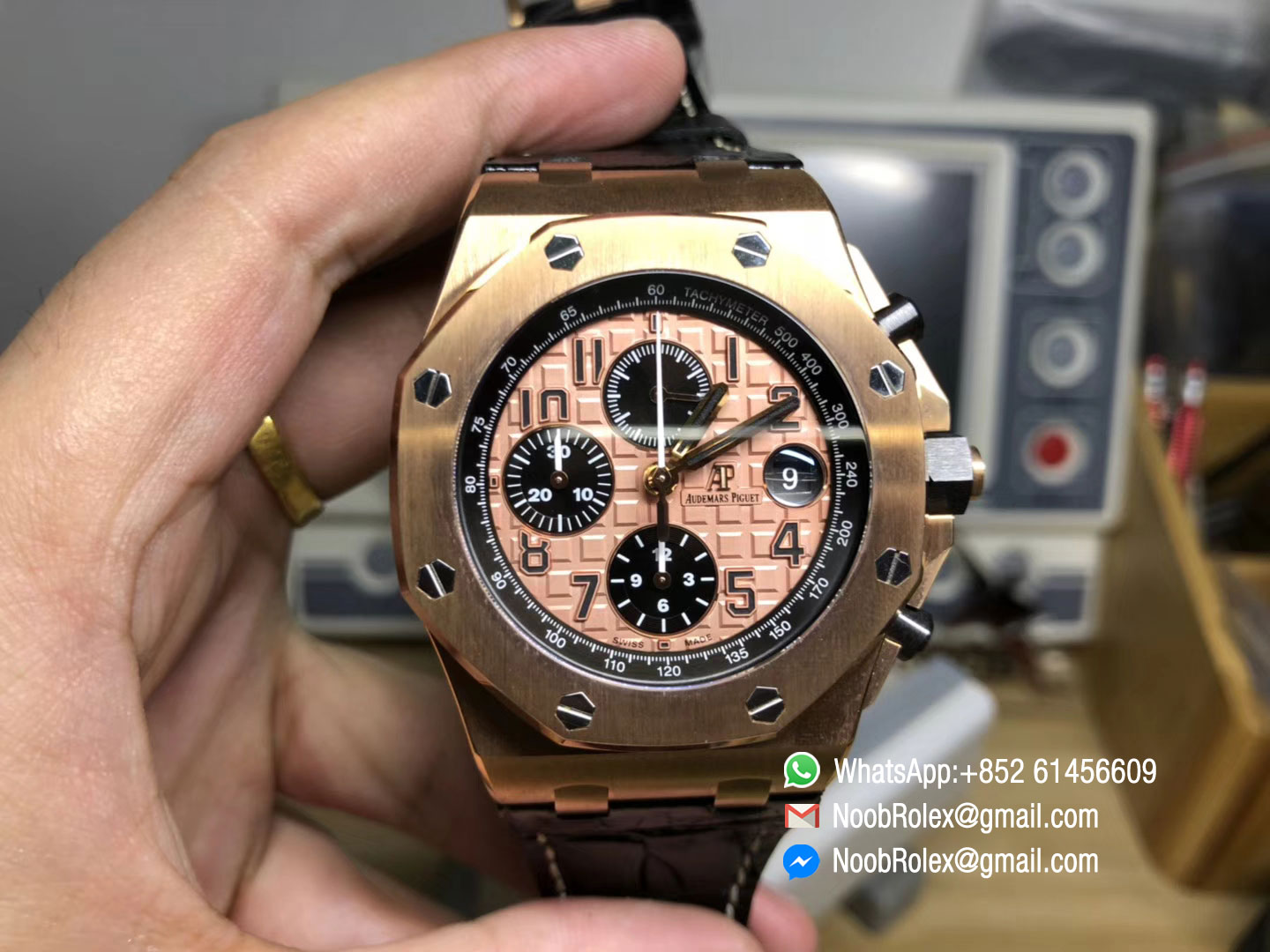 Royal Oak Offshore 2014 Gold Theme Watch 26470OR.OO.1000OR.01 on Black Leather Strap A3126 Cyclops and DW Mod JF 2018 1:1 Best Edition V2