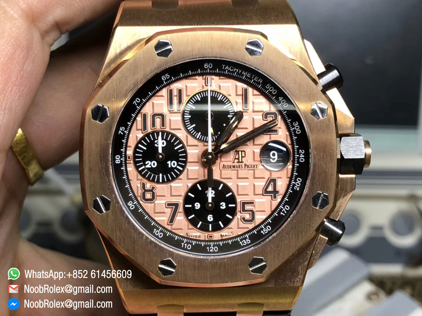 Royal Oak Offshore 2014 Gold Theme Watch 26470OR.OO.1000OR.01 on Black Leather Strap A3126 Cyclops and DW Mod JF 2018 1:1 Best Edition V2