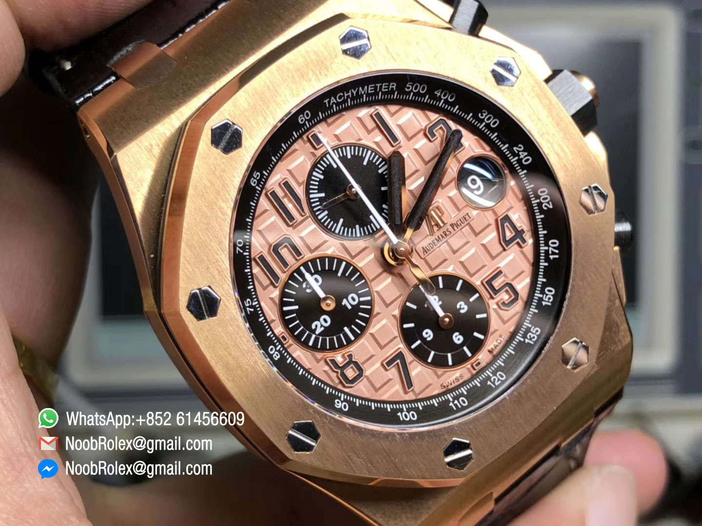 Royal Oak Offshore 2014 Gold Theme Watch 26470OR.OO.1000OR.01 on Black Leather Strap A3126 Cyclops and DW Mod JF 2018 1:1 Best Edition V2