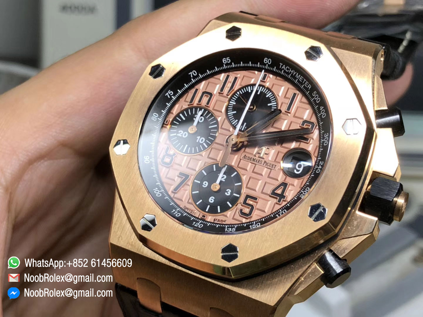 Royal Oak Offshore 2014 Gold Theme Watch 26470OR.OO.1000OR.01 on Black Leather Strap A3126 Cyclops and DW Mod JF 2018 1:1 Best Edition V2