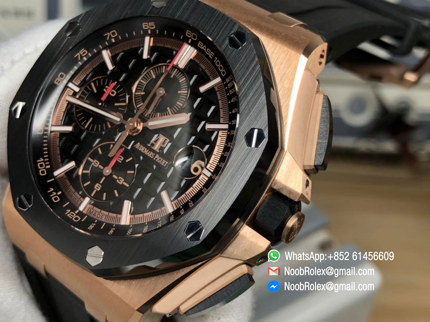 Royal Oak Offshore 26401RO.OO.A002CA.02 2017 44mm Rose Gold Updated Black Ceramic Bezel on Rubber Strap A3126 JF 1:1 Best Edition V2