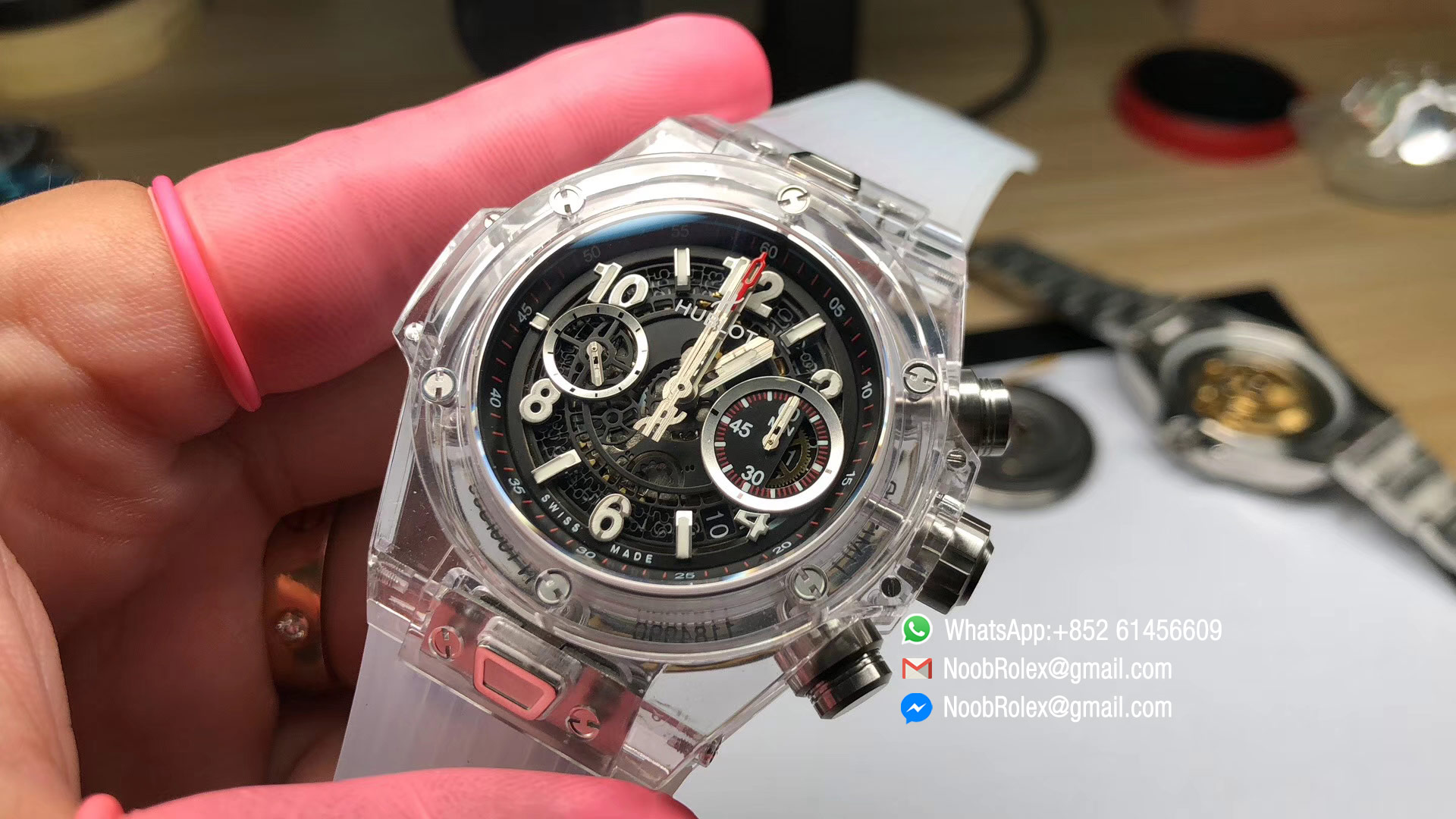 Big Bang Unico Magic Sapphire 45mm Black Skeleton Dial on Transparent Rubber Strap A1242 OXF 2018 Best Edition