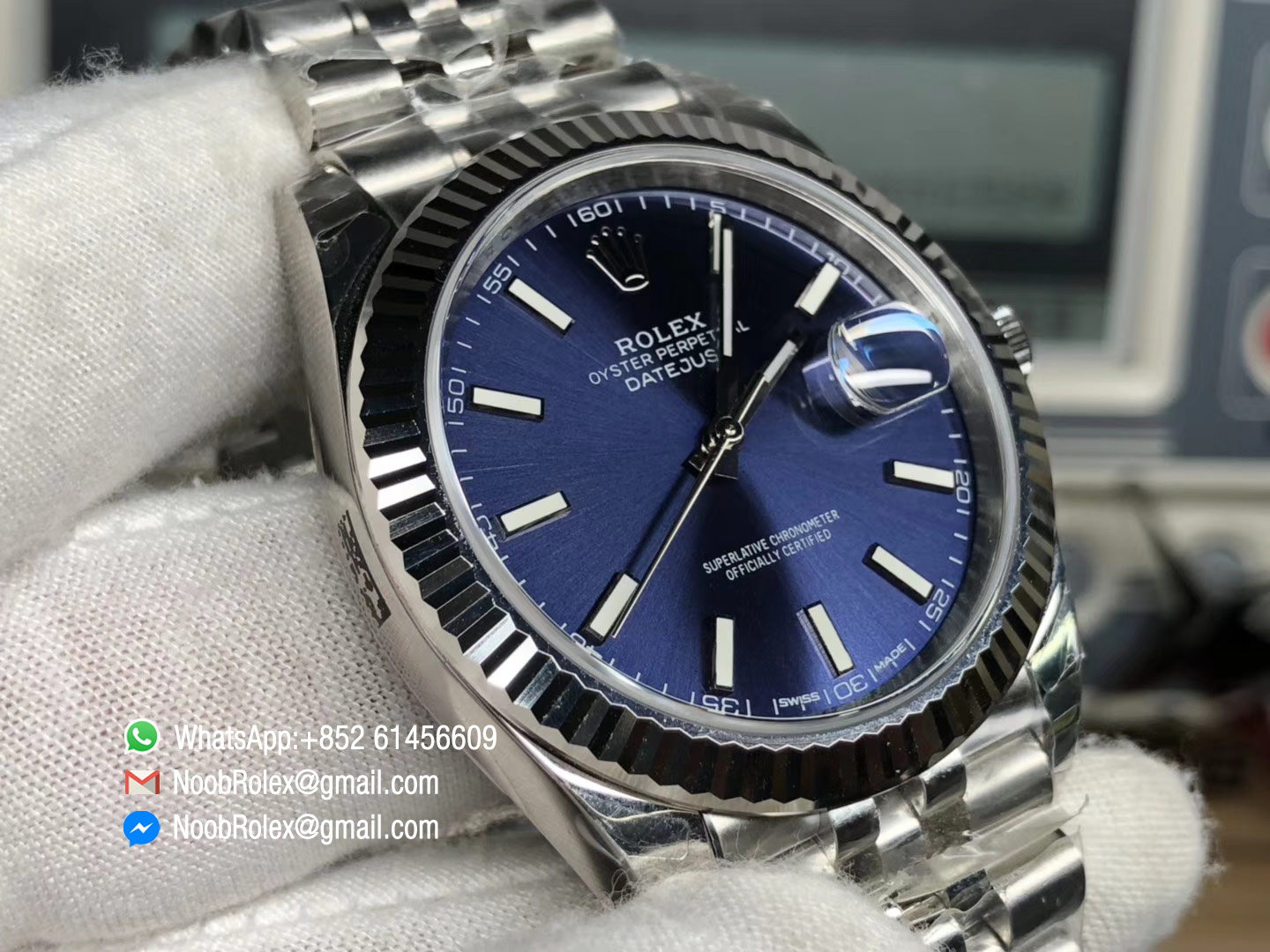 DateJust 41 126334 Noob Factory High Quality Fluted Bezel Blue Dial Stick Markers on Steel Jubilee Bracelet A3235
