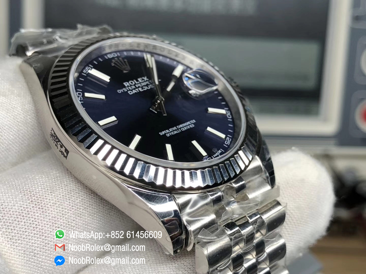 DateJust 41 126334 Noob Factory High Quality Fluted Bezel Blue Dial Stick Markers on Steel Jubilee Bracelet A3235