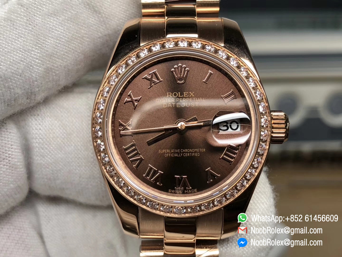 Lady-Datejust 28 Oyster Everose gold Case Chocolate and Roman Numerals Dial Diamonds Bezel Predident Bracelet 1:1 High Quality