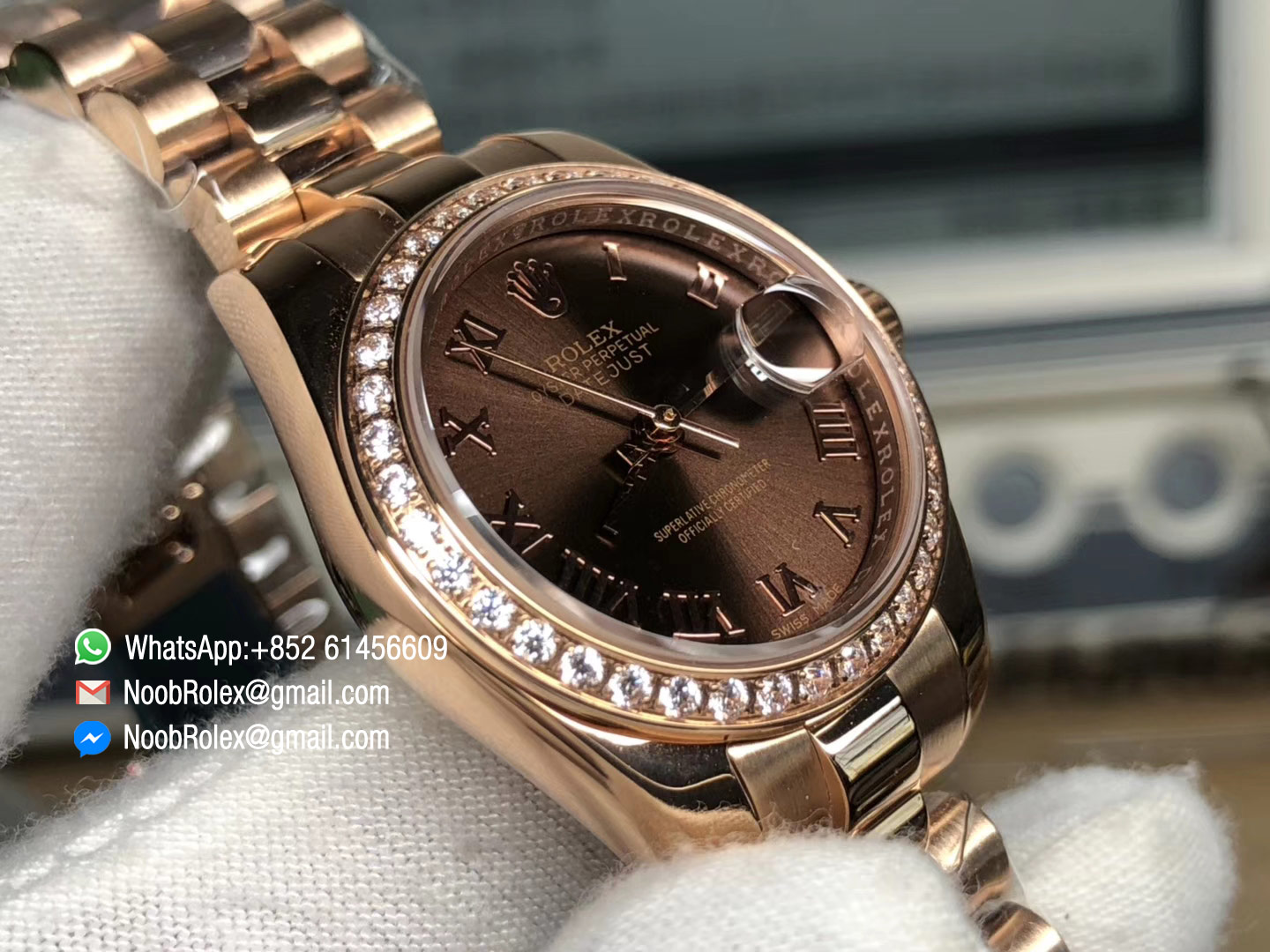 Lady-Datejust 28 Oyster Everose gold Case Chocolate and Roman Numerals Dial Diamonds Bezel Predident Bracelet 1:1 High Quality