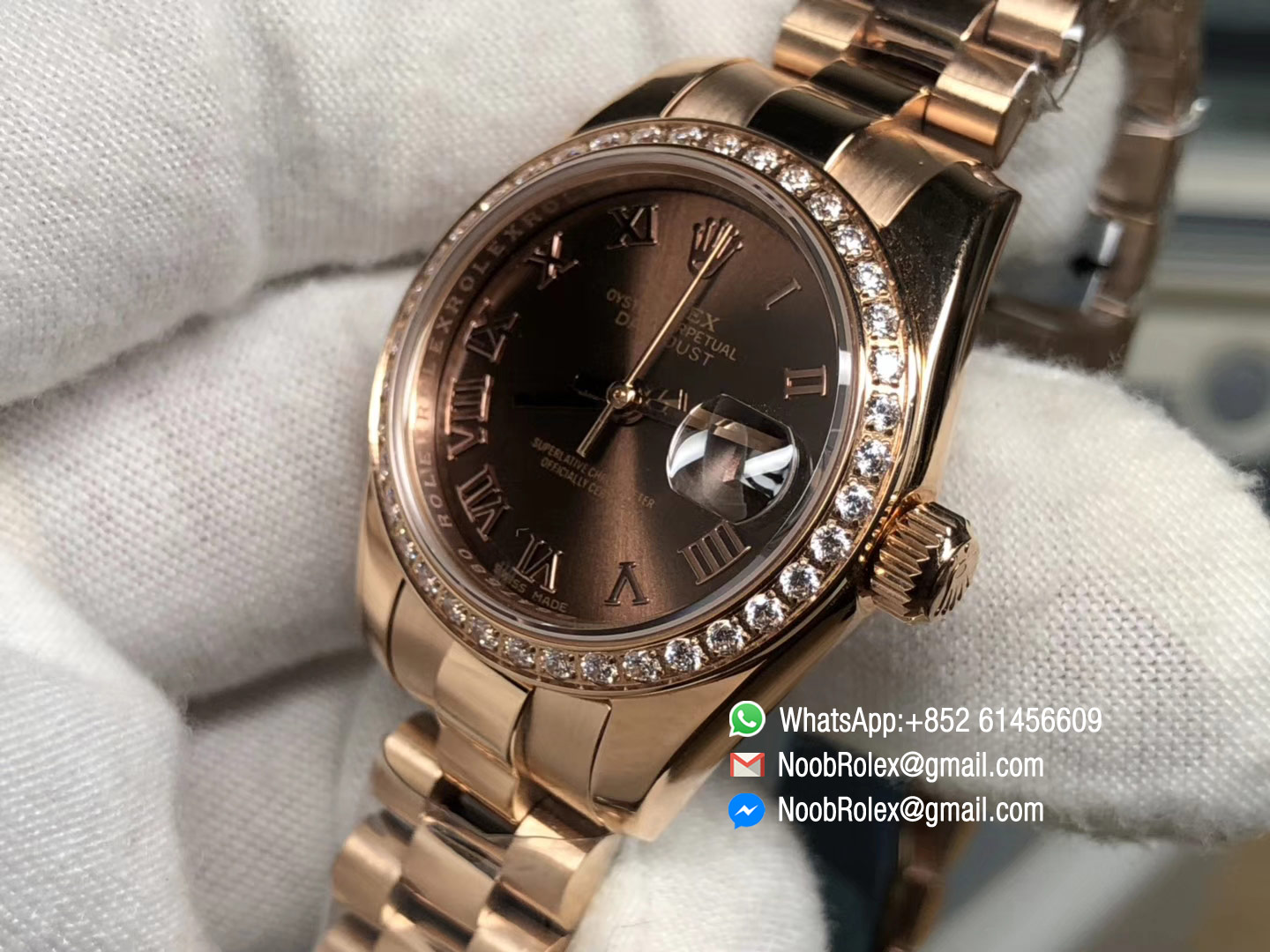 Lady-Datejust 28 Oyster Everose gold Case Chocolate and Roman Numerals Dial Diamonds Bezel Predident Bracelet 1:1 High Quality