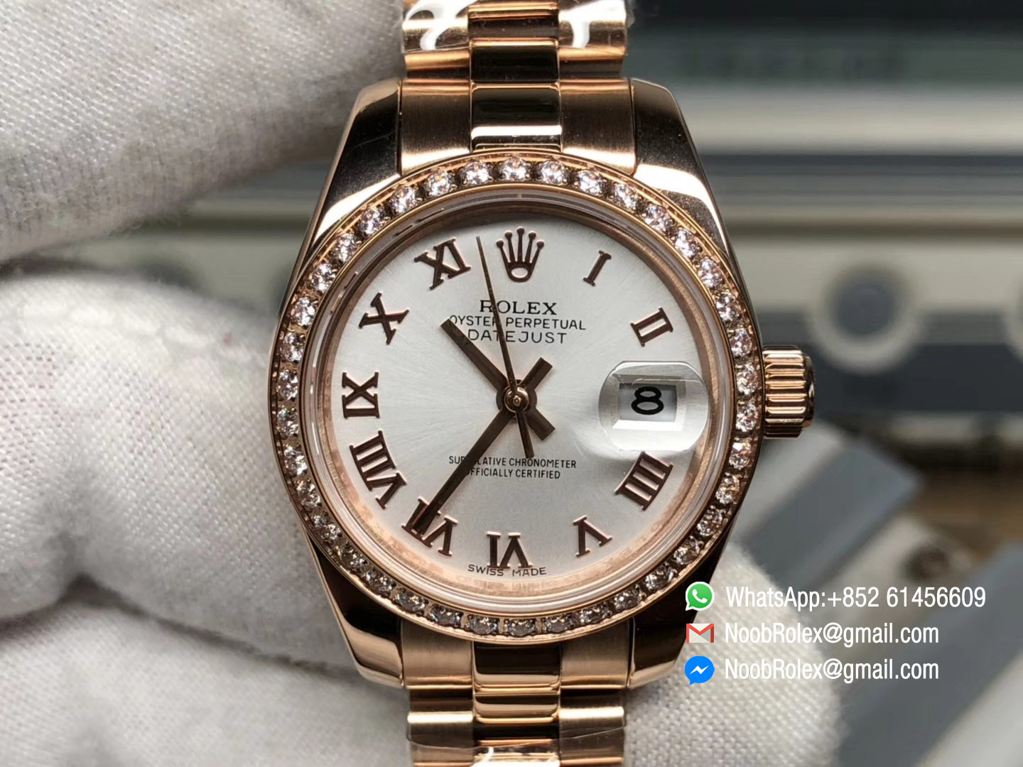 Lady-Datejust 28 Oyster Everose gold Case White Dial and Roman Numerals Hour Markets Diamonds Bezel Predident Bracelet 1:1 High Quality