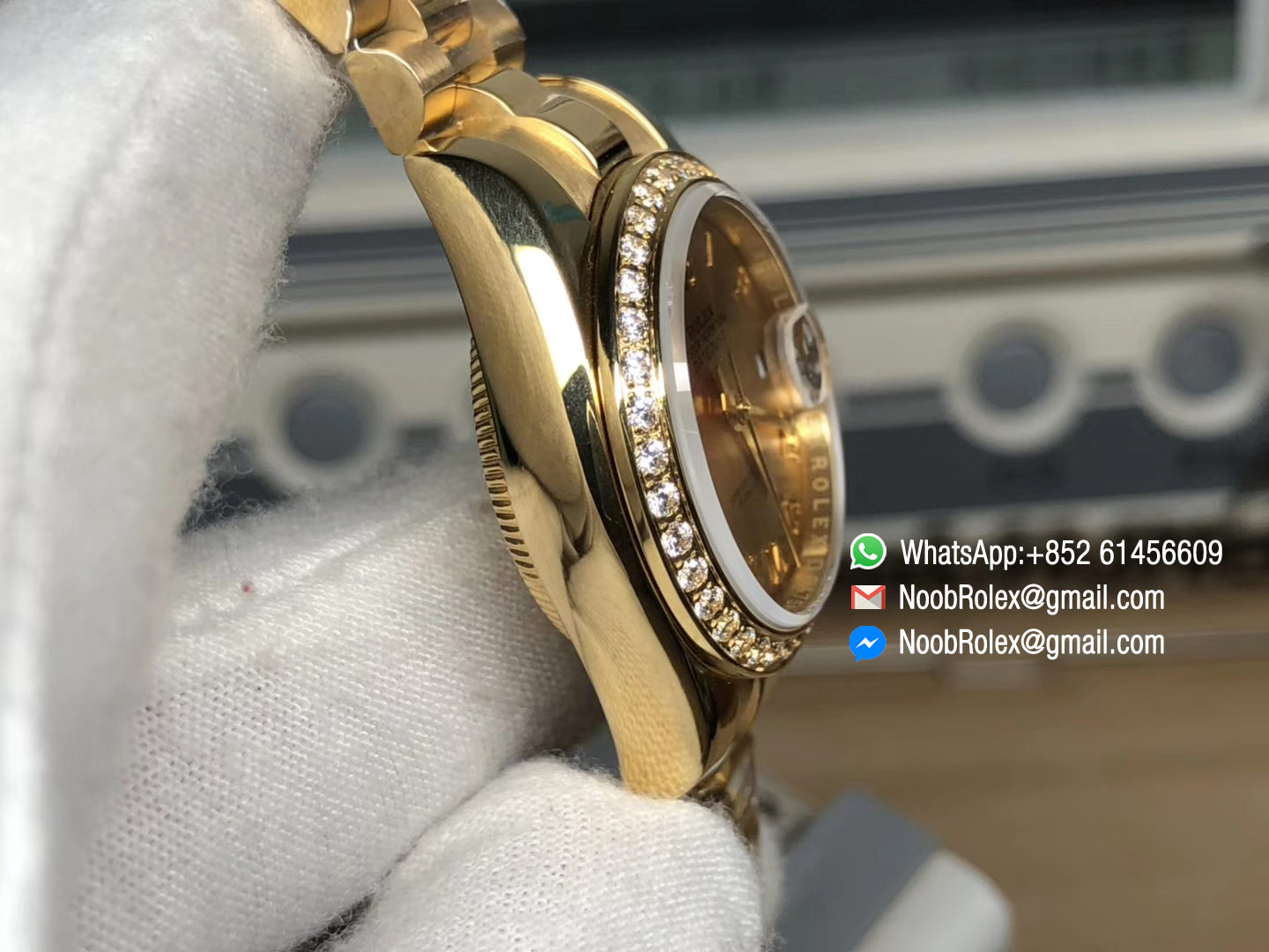 Lady-Datejust 28 Oyster Yellow Gold Case and Dial with Roman Numerals Dial Diamonds Bezel Predident Bracelet 1:1 High Quality
