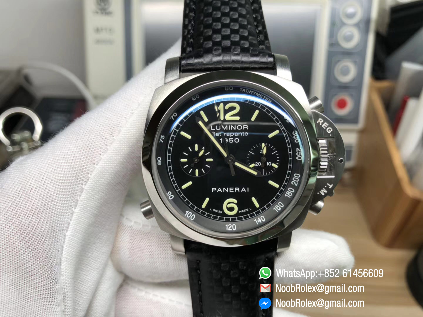 Luminor 1950 Rattrapante PAM00213 PAM213 Stainless Steel "Real" Split Seconds VS Factory 1:1 Best Edition Black Dial on Black Carbon Leather Strap Asian Custom XVIII Movement