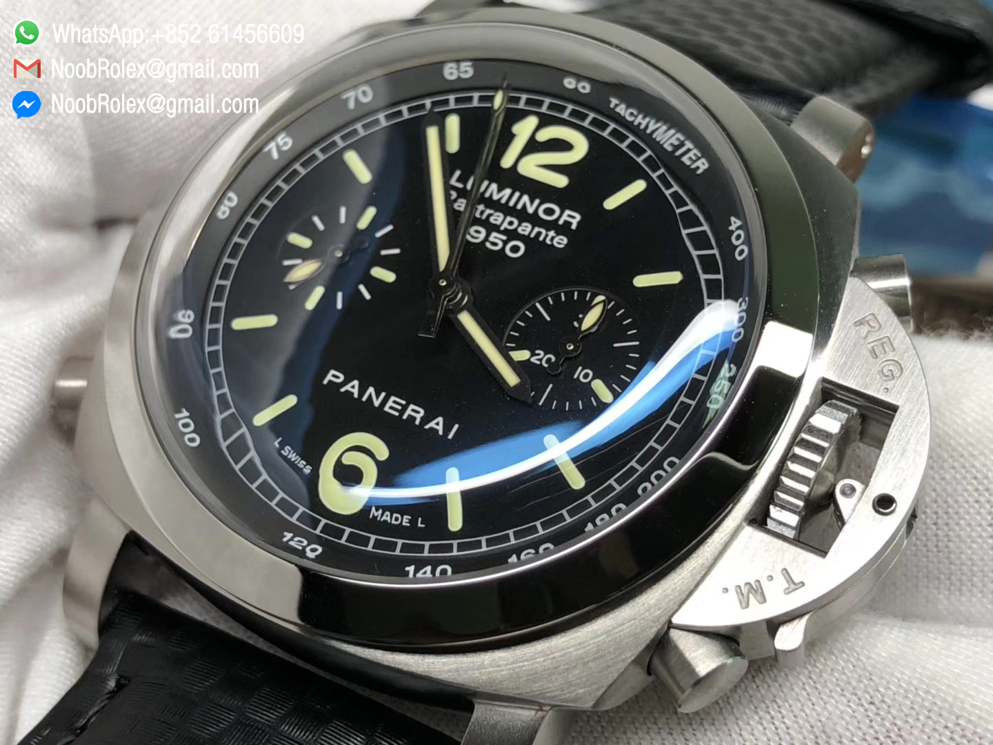 Luminor 1950 Rattrapante PAM00213 PAM213 Stainless Steel "Real" Split Seconds VS Factory 1:1 Best Edition Black Dial on Black Carbon Leather Strap Asian Custom XVIII Movement