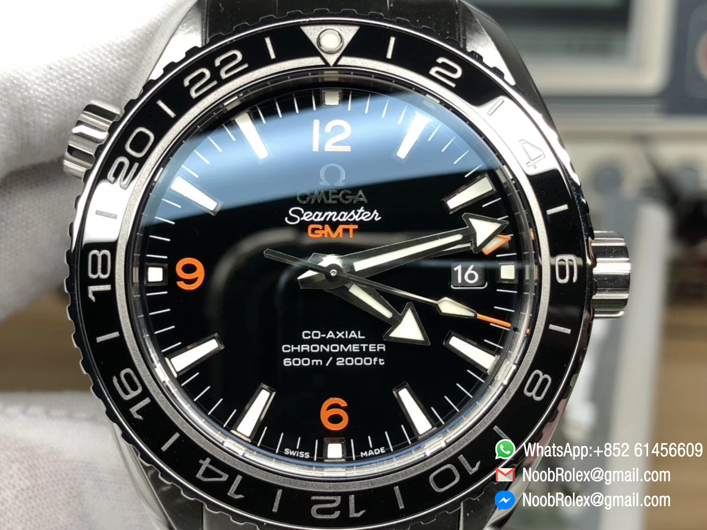 Seamaster Planet Ocean 600M Co-Axial GMT 43.5mm 2018 VSF 1:1 Best Edition Black Dial Orange Markers on SS Bracelet A8605 Super Clone