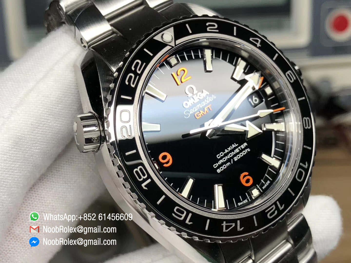 Seamaster Planet Ocean 600M Co-Axial GMT 43.5mm 2018 VSF 1:1 Best Edition Black Dial Orange Markers on SS Bracelet A8605 Super Clone