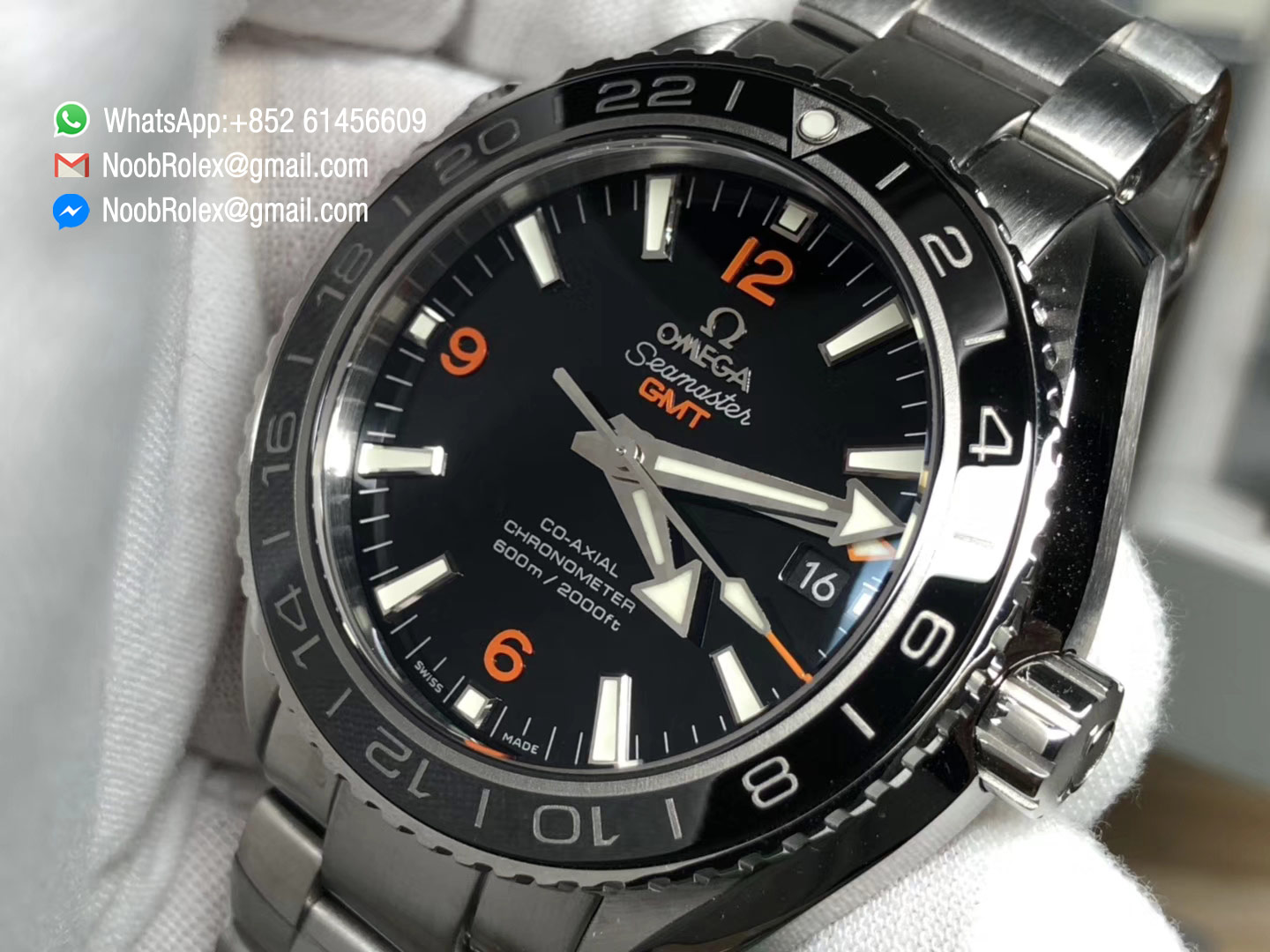 Seamaster Planet Ocean 600M Co-Axial GMT 43.5mm 2018 VSF 1:1 Best Edition Black Dial Orange Markers on SS Bracelet A8605 Super Clone