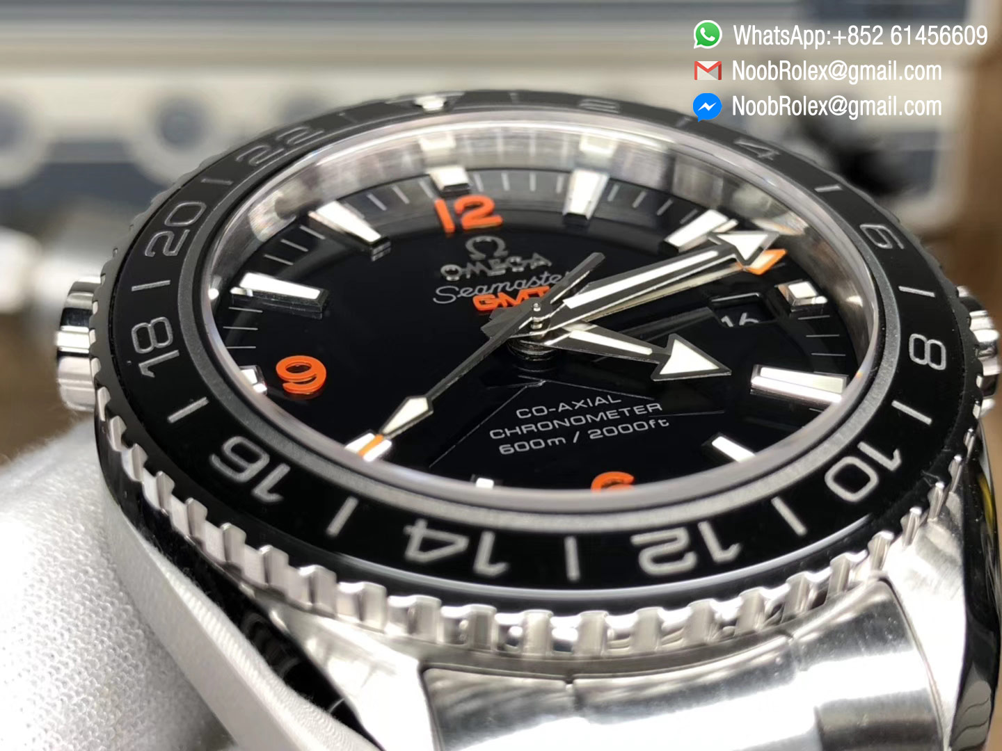 Seamaster Planet Ocean 600M Co-Axial GMT 43.5mm 2018 VSF 1:1 Best Edition Black Dial Orange Markers on SS Bracelet A8605 Super Clone