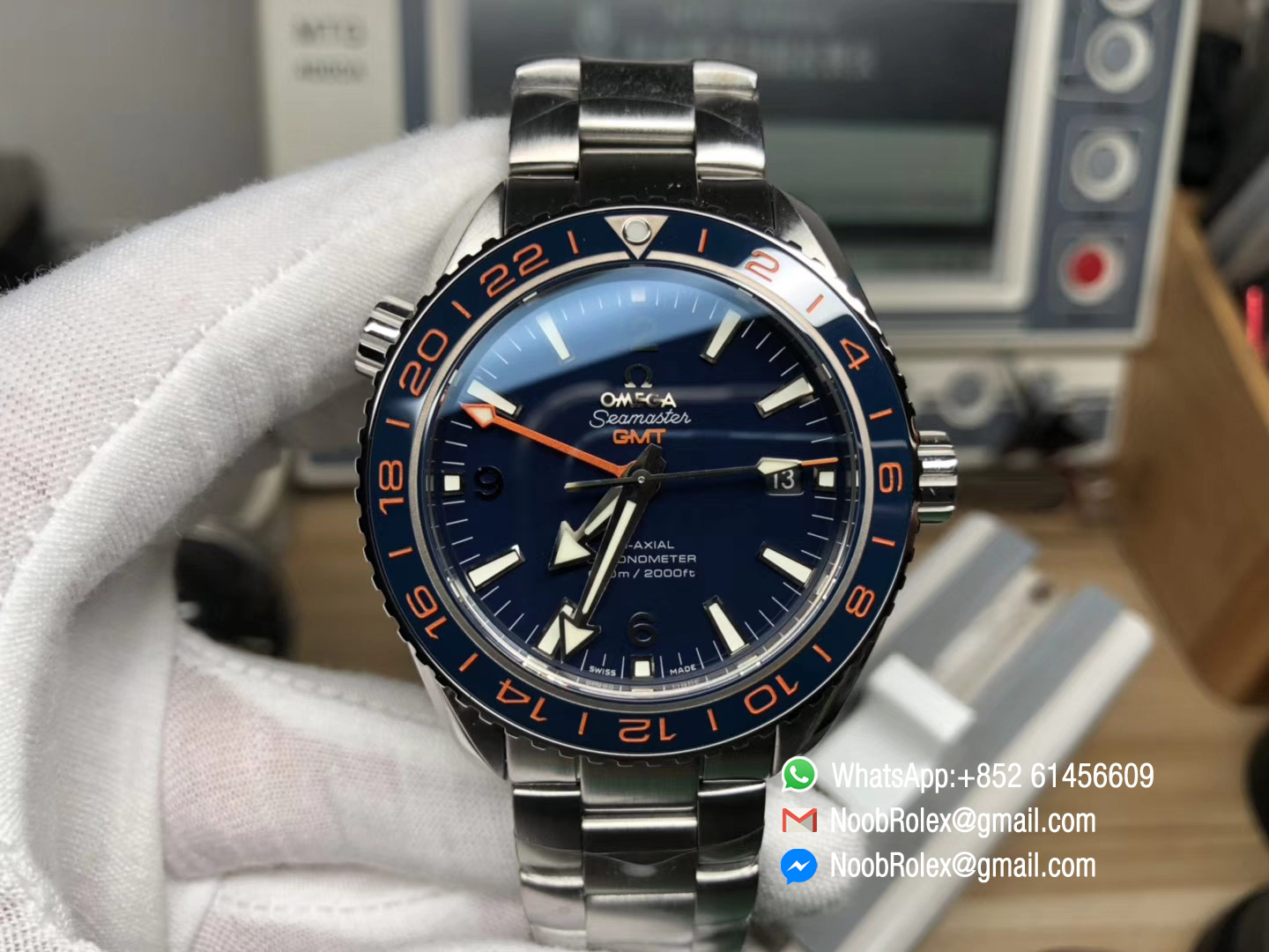 Seamaster Planet Ocean 600M Co-Axial GMT 43.5mm Blue Dial Blue Ceramic Bezel on Steel Bracelet A8605 Super Clone VSF 1:1 2018 Best Edition