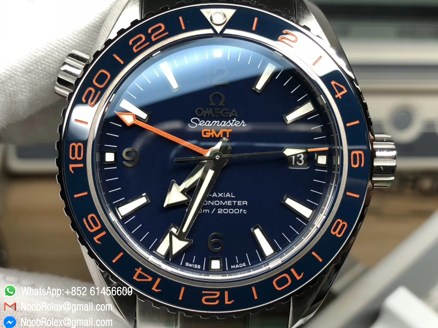 Seamaster Planet Ocean 600M Co-Axial GMT 43.5mm Blue Dial Blue Ceramic Bezel on Steel Bracelet A8605 Super Clone VSF 1:1 2018 Best Edition