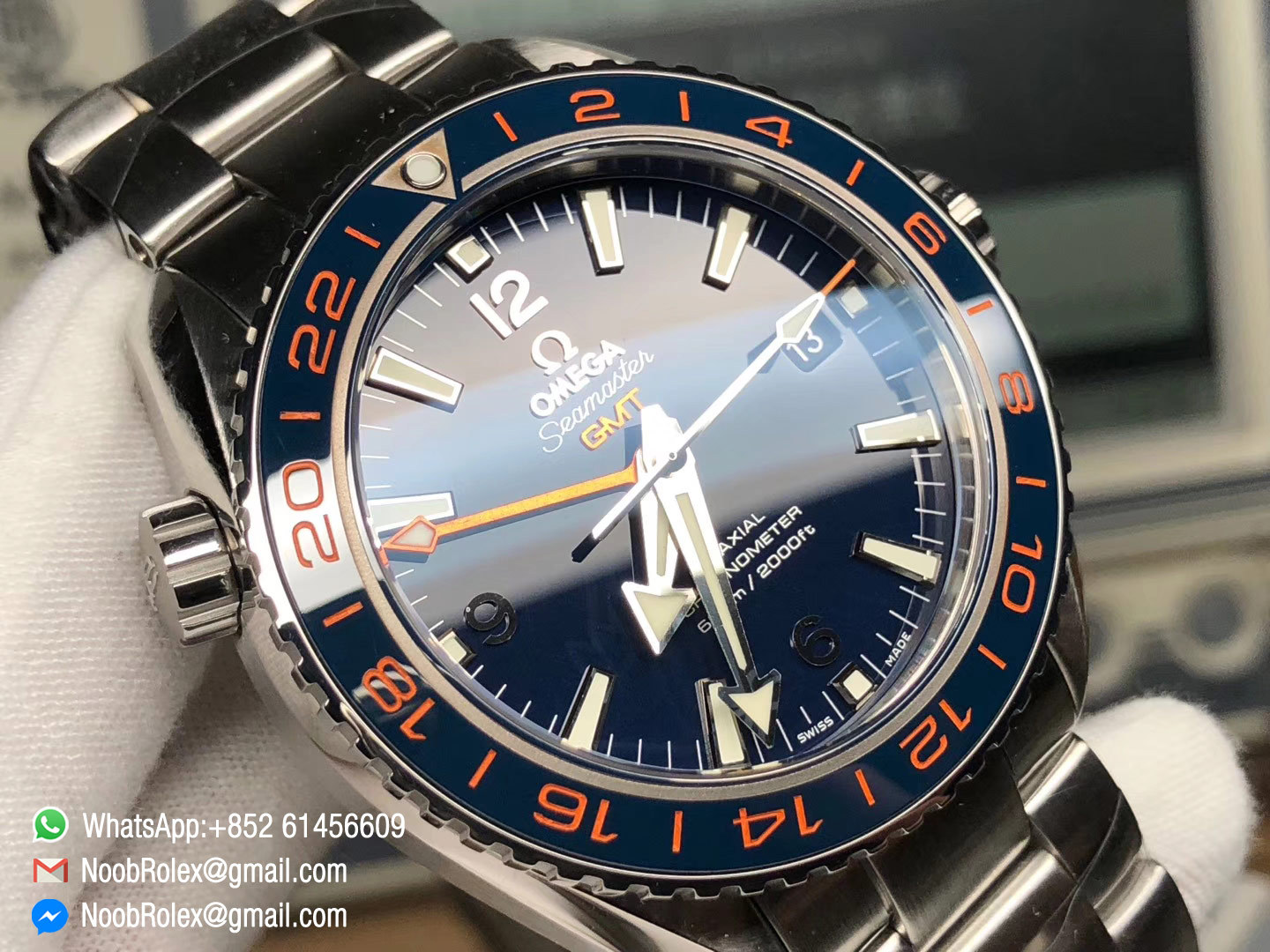 Seamaster Planet Ocean 600M Co-Axial GMT 43.5mm Blue Dial Blue Ceramic Bezel on Steel Bracelet A8605 Super Clone VSF 1:1 2018 Best Edition