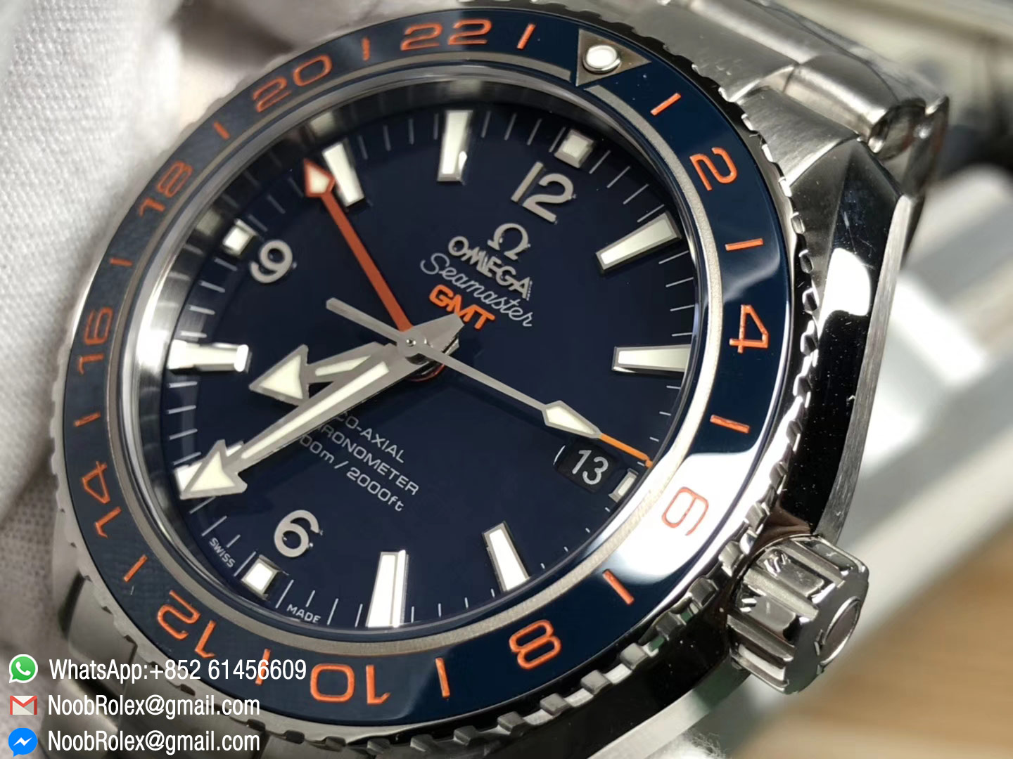 Seamaster Planet Ocean 600M Co-Axial GMT 43.5mm Blue Dial Blue Ceramic Bezel on Steel Bracelet A8605 Super Clone VSF 1:1 2018 Best Edition