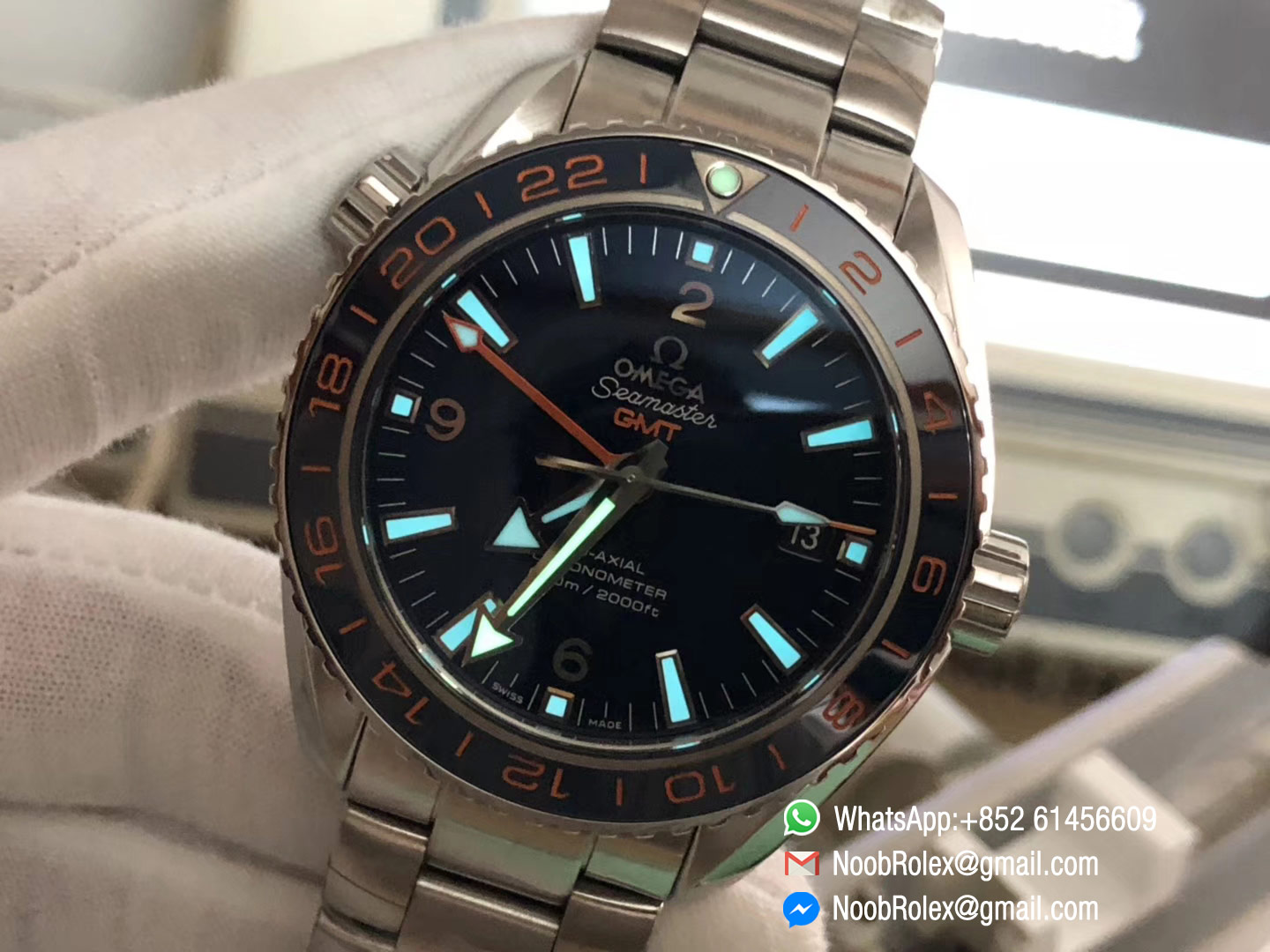 Seamaster Planet Ocean 600M Co-Axial GMT 43.5mm Blue Dial Blue Ceramic Bezel on Steel Bracelet A8605 Super Clone VSF 1:1 2018 Best Edition