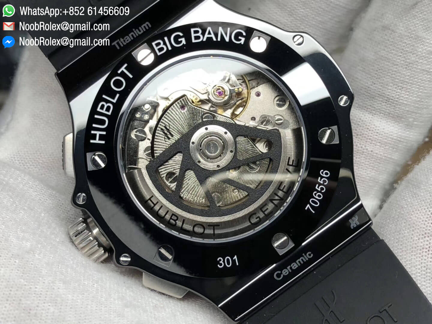 Big Bang 301.SX.130.RX 44mm Black Dial Ceramic Case & Bezel on Black Rubber Strap Clone HUB4104 Movement JF High Quality