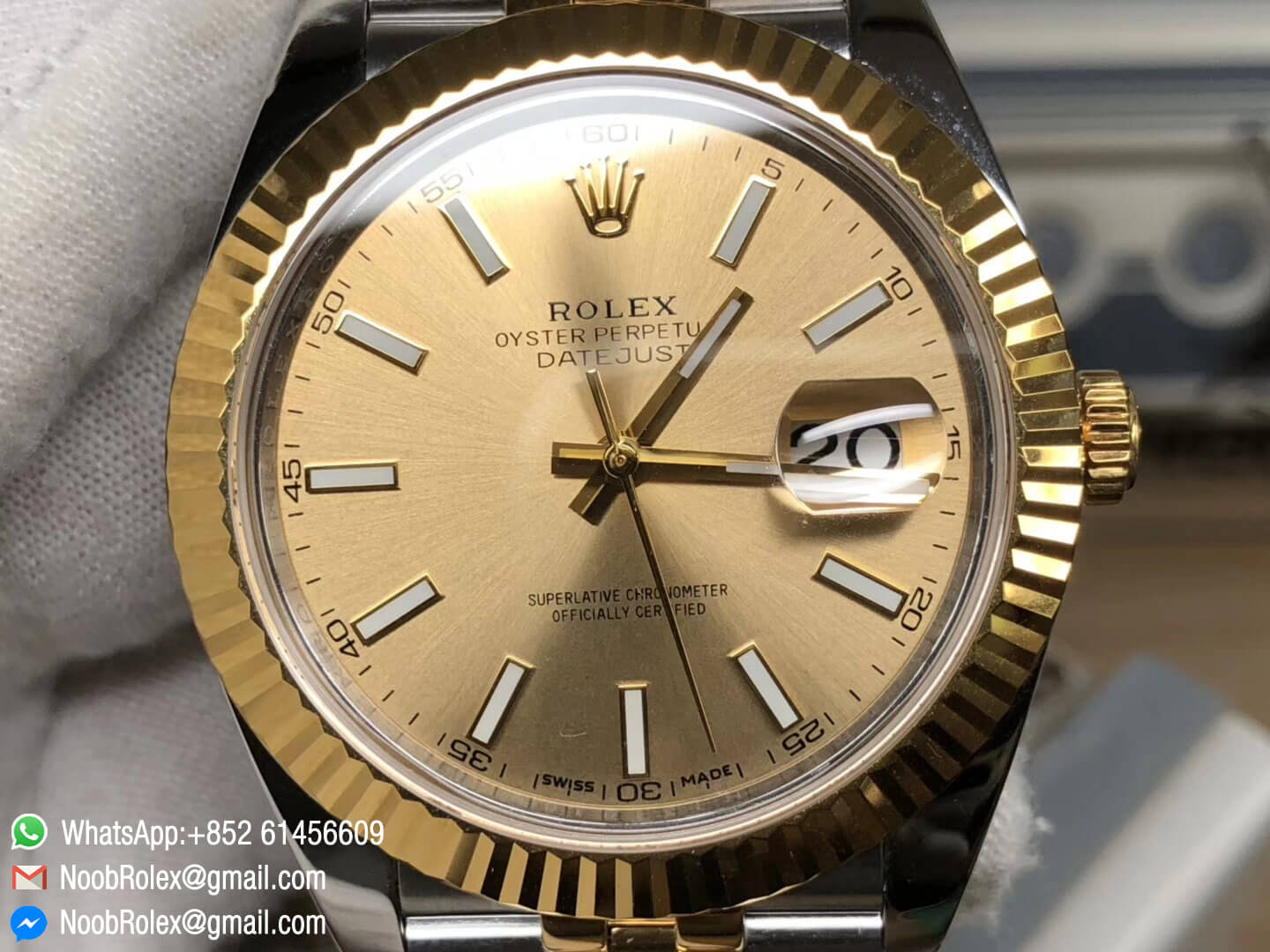 DateJust 41 126303 Noob Factory Real 18K Yellow Gold Wrapped Yello Gold Case & Dial & Bracelet and Two Tone Jubilee Bracelet A3235