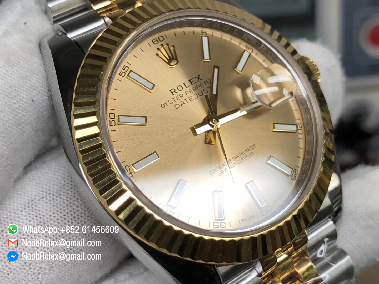 DateJust 41 126303 Noob Factory Real 18K Yellow Gold Wrapped Yello Gold Case & Dial & Bracelet and Two Tone Jubilee Bracelet A3235