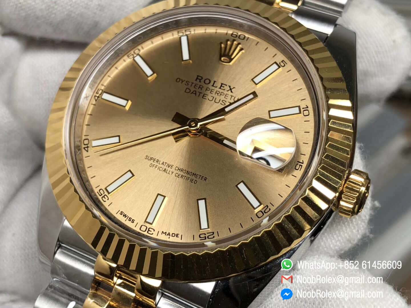 DateJust 41 126303 Noob Factory Real 18K Yellow Gold Wrapped Yello Gold Case & Dial & Bracelet and Two Tone Jubilee Bracelet A3235